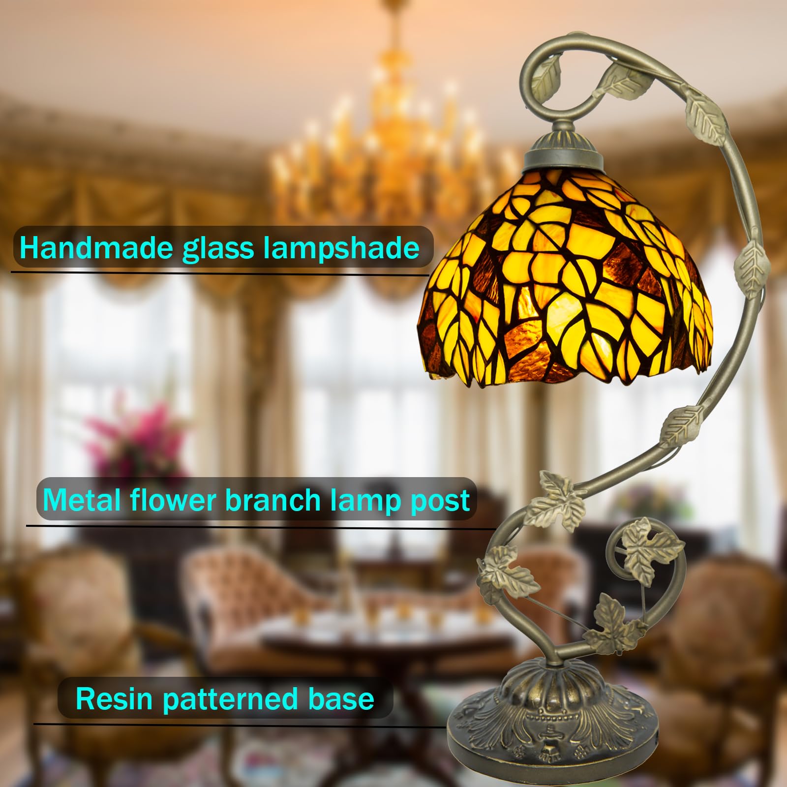 Ppbmocw Small Tiffany Lamp, 8 Inch Tiffany Style Lights Table Lamps for Living Room Bedside - Image 4