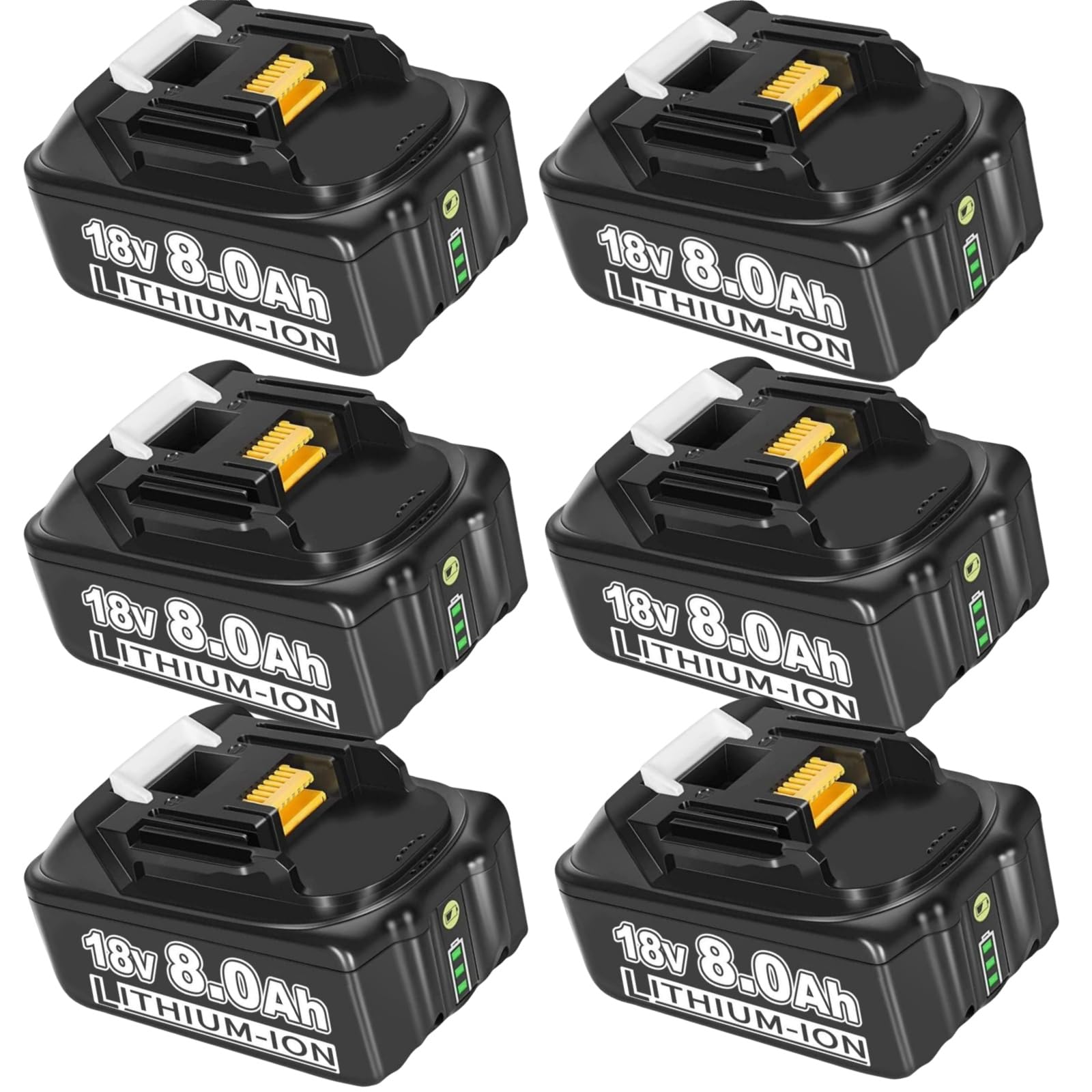6 PCS 8000mAh/8.0Ah Lithium Battery Replacement for Makita Battery 18V, Compatible with Makita 18V Batteries BL1860 BL1840 BL1830 BL1820 BL1815 BL1835 BL1845 Cordless Tools with LED Indicator