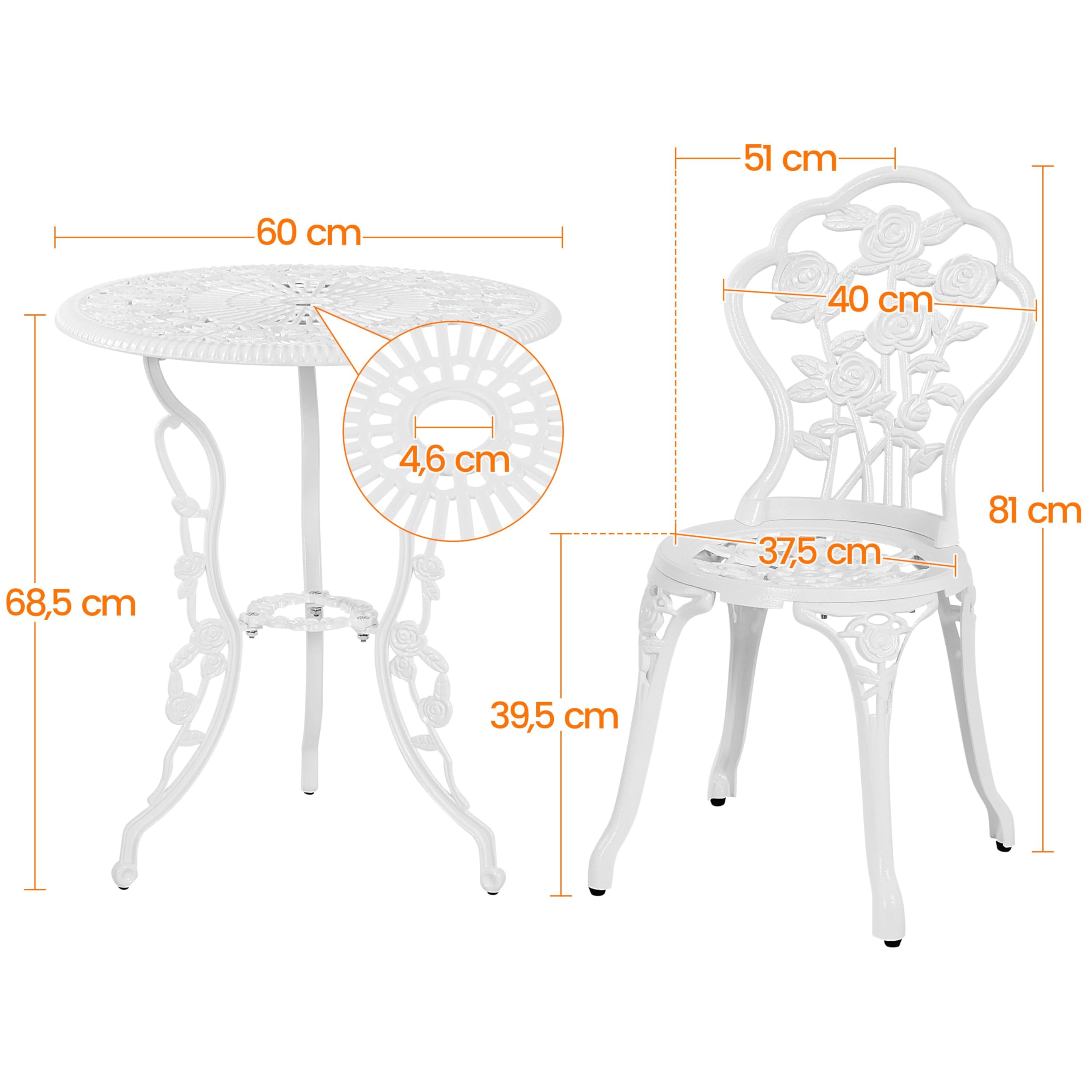 Yaheetech Conjunto de Mesa y Sillas Exterior Vintage Juegos de Muebles de Jardín de Aluminio Una Mesa con Dos Sillas para Balcón Blanco
