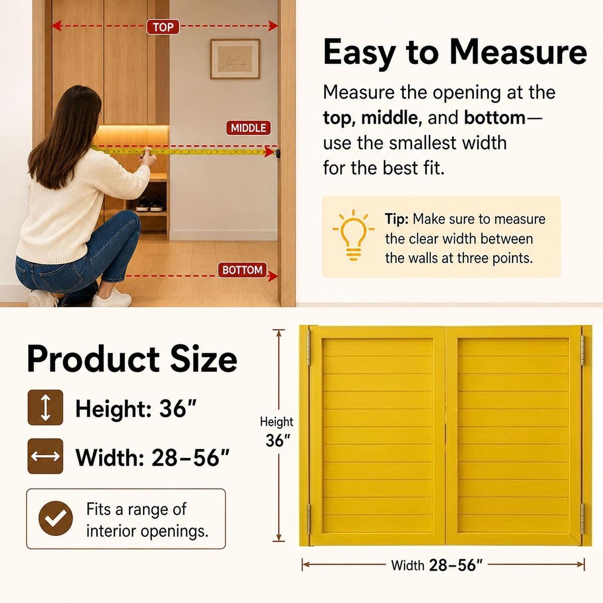 Générique Saloon Porte Battante en Bois Massif - Porte Battante Double - Style Western Cowboy Porte, Porte de Séparation Bar pour Escalier Salle de Bain Cuisine Chambre Balcon(Yellow,W82 cm X H100cm)