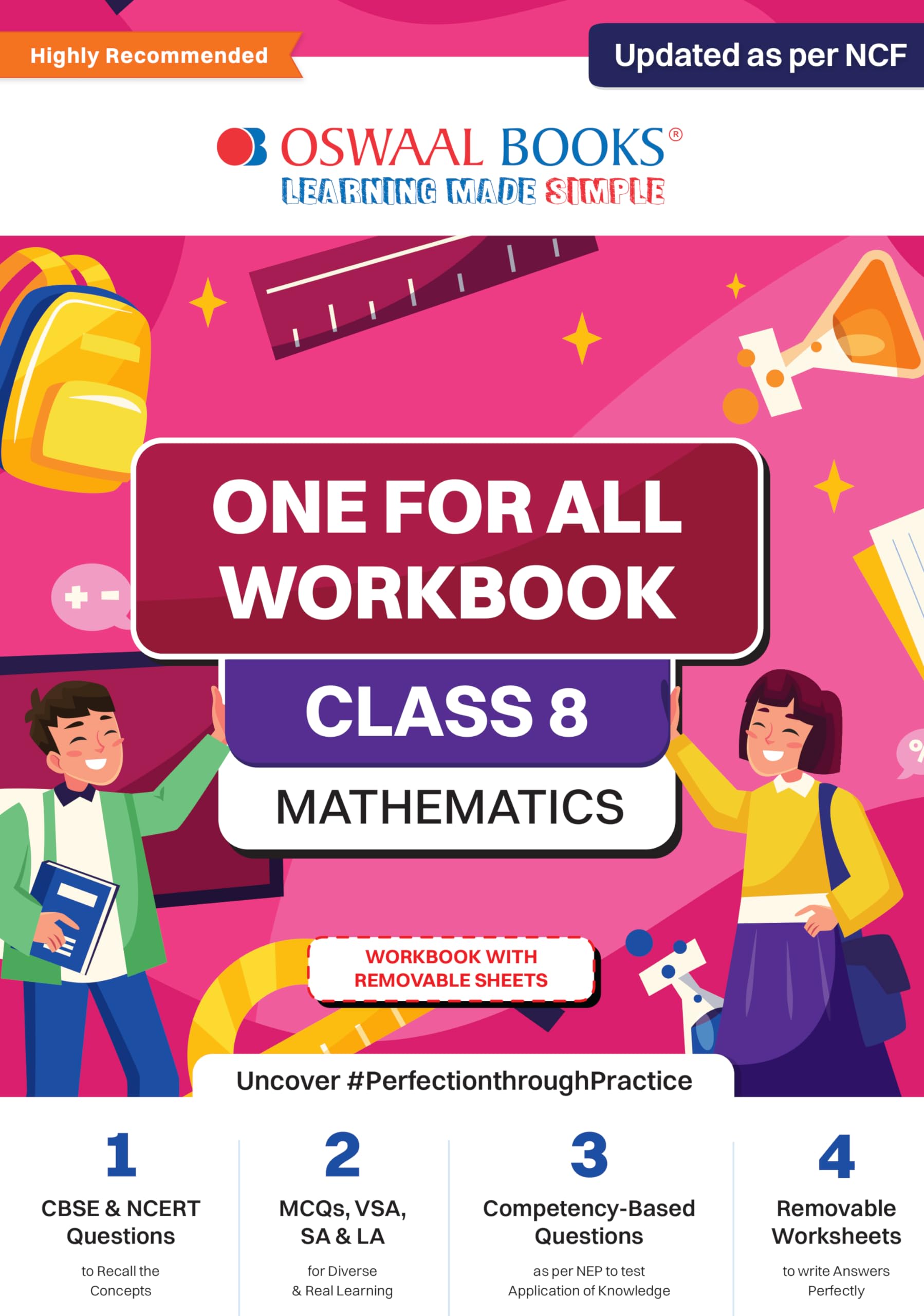 Oswaal NCERT & CBSE One for all Workbook | Mathematics | Class 8 | Updated as per NCF | MCQ's | VSA | SA | LA | For Latest Exam