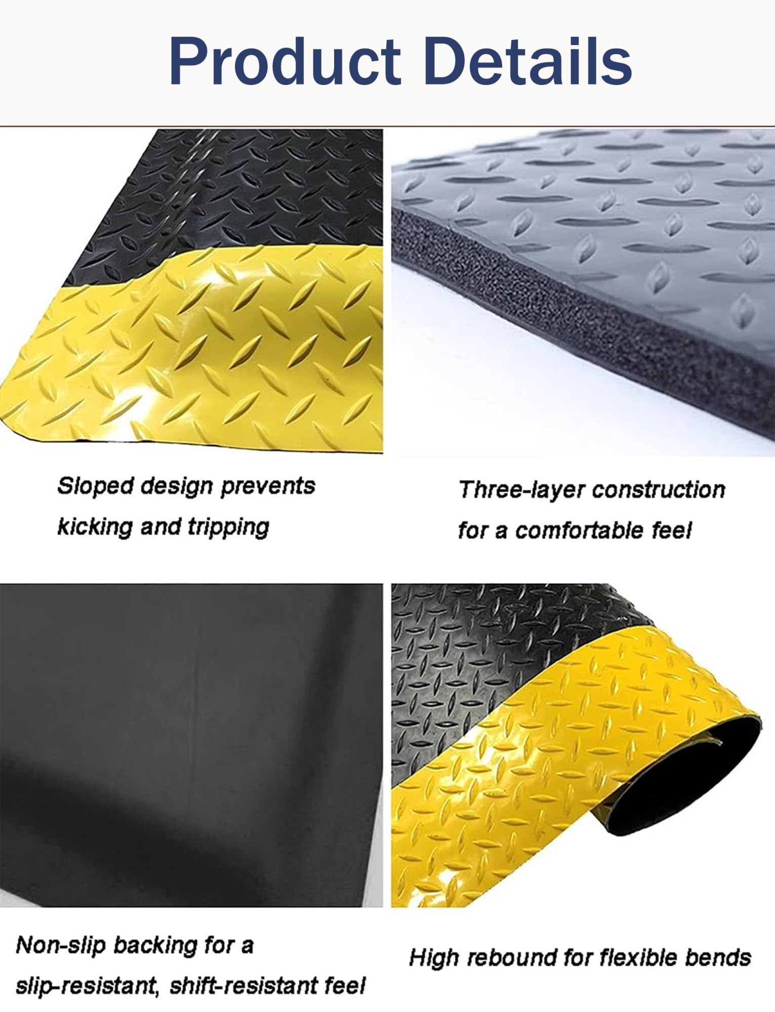 Alfombra Anti Fatiga 20/25/30mm Taller Garaje Cocina Suelo Antideslizante | Estestera Gruesa Trama Diamante Alivio para Piernas Espalda Almacén Gimnasio Trabajo(Black,45x60X2.5cm)