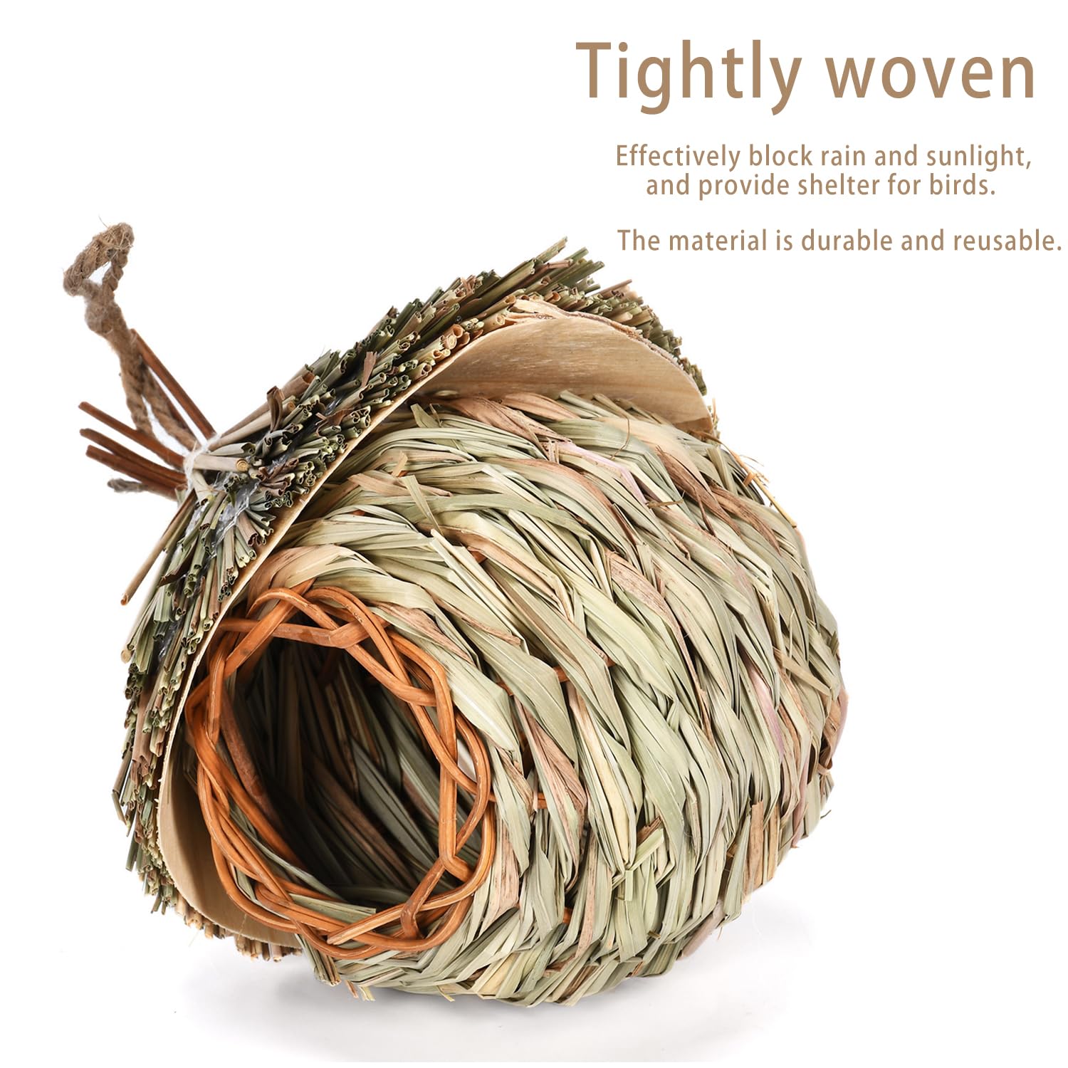 2 Stück Nistkästen, Vogelnest, Handgewebte Vogelhäuser, Vogelhäus zum Aufhängen, Gras Bird Nest für Wellensittich Meise, Hummingbird, Amsel, Kanarienvogel, Rotkehlchen und Zaunkönig