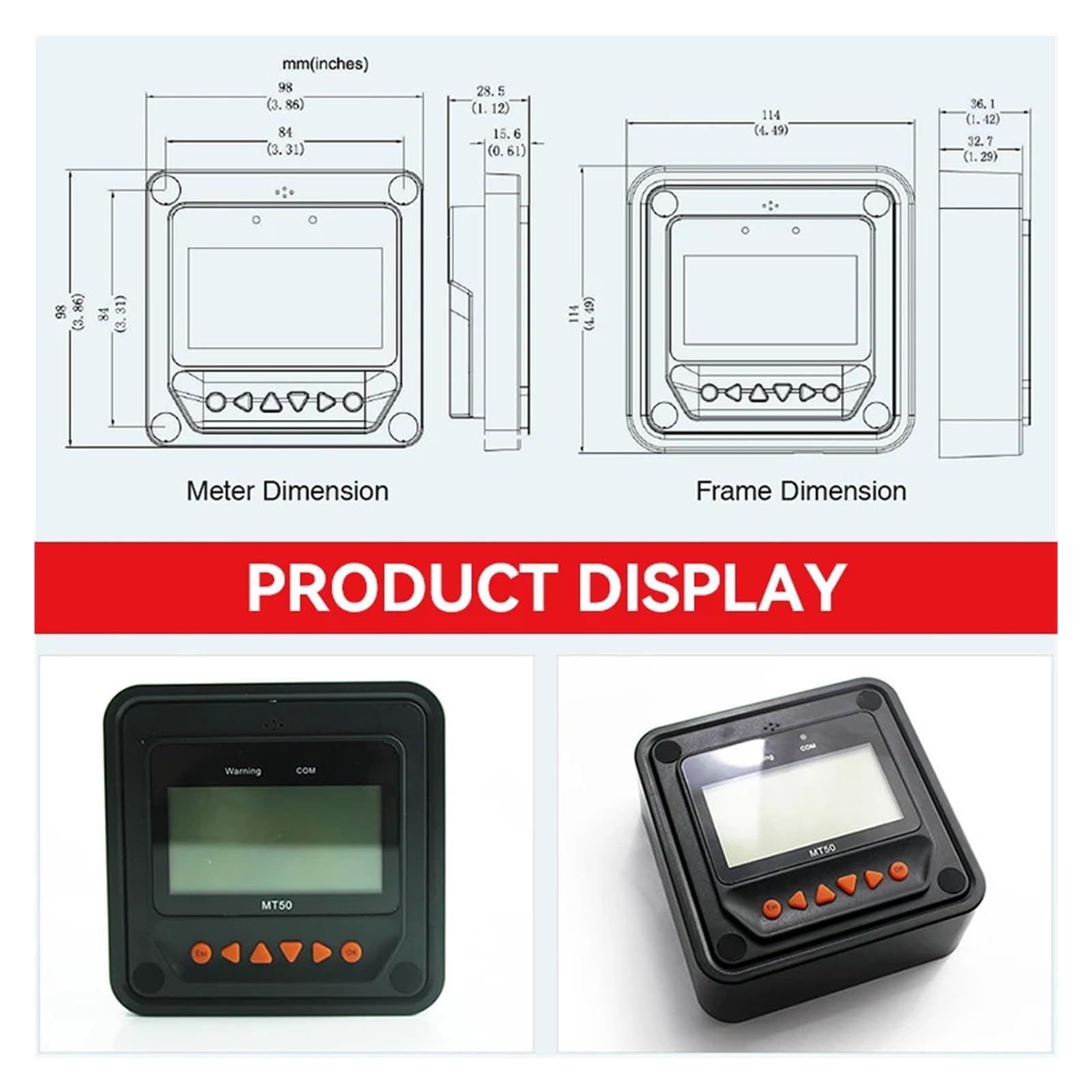 Regolatore di Carica Pannello Solare, Display contatore remoto MT50 for regolatore di Carica Solare MPPT Misuratore remoto Serie MT-50 con Display LCD