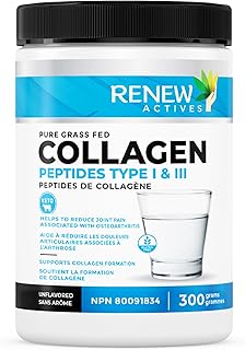 Renew Actives 100% Pure Hydrolyzed Collagen Peptides Powder: Grass Fed & Pasture Raised. Our Bovine Collagen Contains 9.4g of Protein Per Serving & Only 39 Calories – Non Clumping, Easily Dissolves in Hot & Cold Drinks! Keto & Paleo Friendly. Made in Canada (RARE)