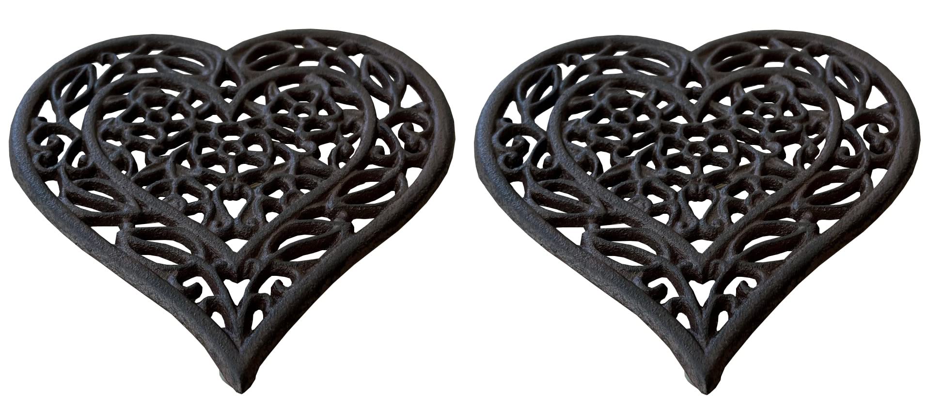 Selections Brown Cast Iron Heart Shaped Trivet Hot Pot Pan Holder - Pack Of 2