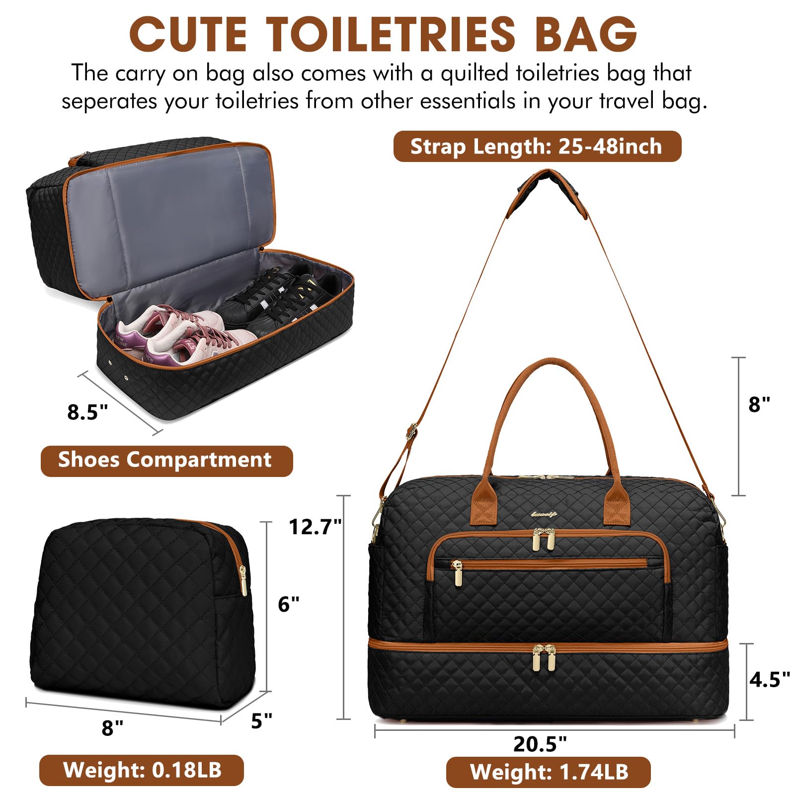 Travel Duffle Bag Weekender for Women - Carry-On Overnight Bag Personal Item Bag with Shoe Compartment & Wet Pocket Large Weekend Tote Bags with Toiletry Bag Hospital Bags for Labor and Delivery view 2