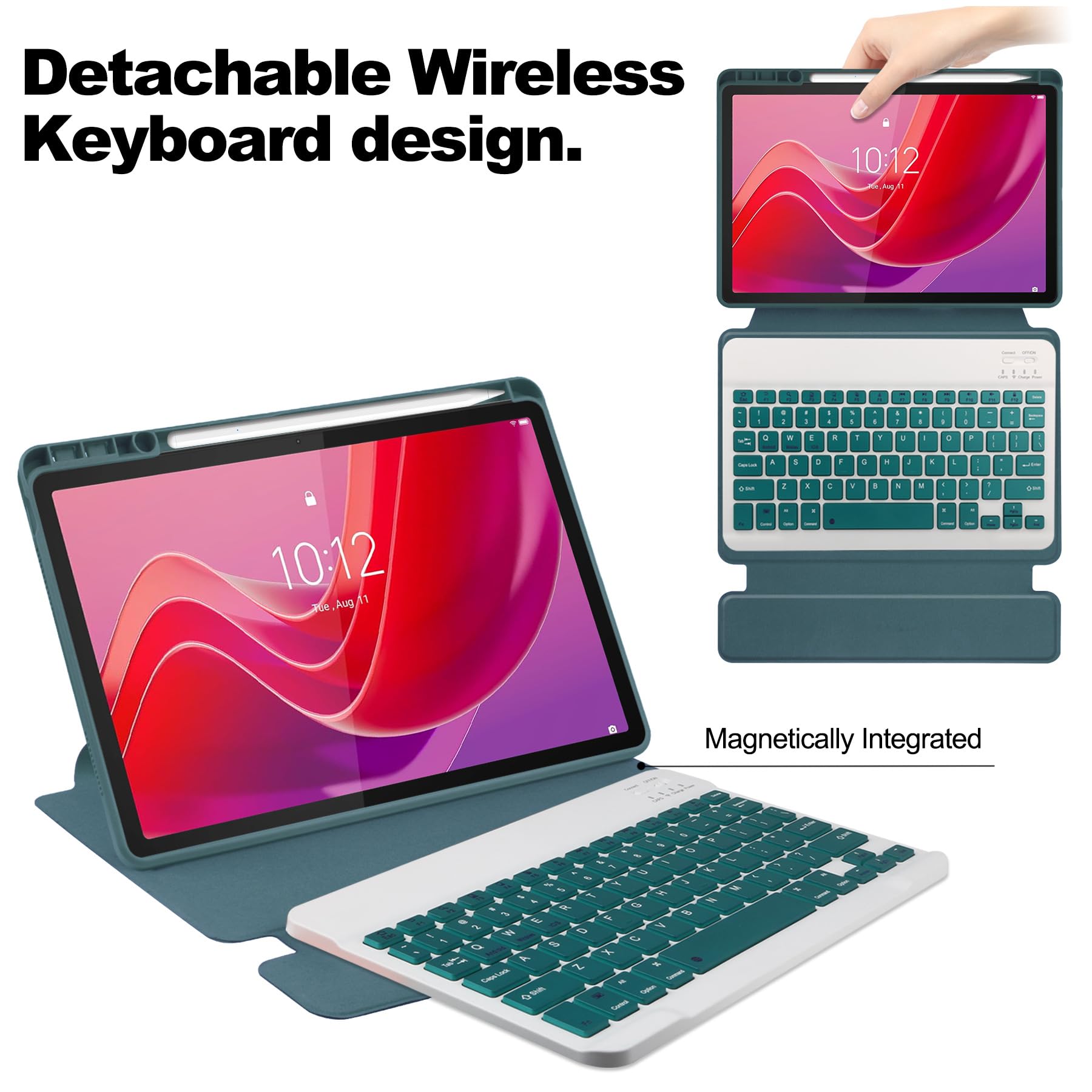 Toetsenbord Hoes Voor Ipad 10e Generatie 2022(Aantal: A2696/a2757/a2777), Draadloze Bluetooth Magnetische Afneembare Folio Oplaadbare Toetsenbordhoes Met Potloodhouder(Pink