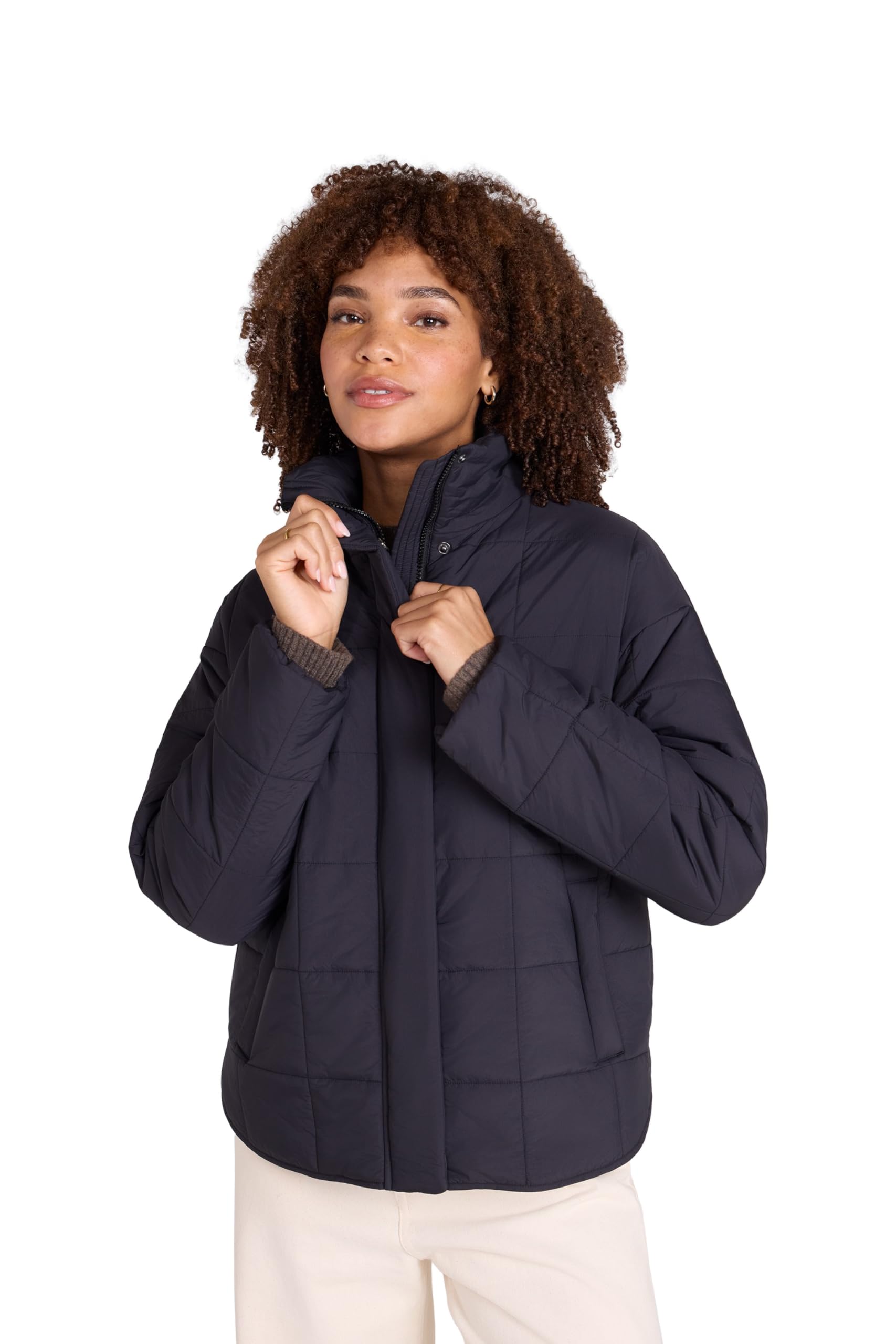 Nina Womens Grid Quilt Padded Jacket - Black