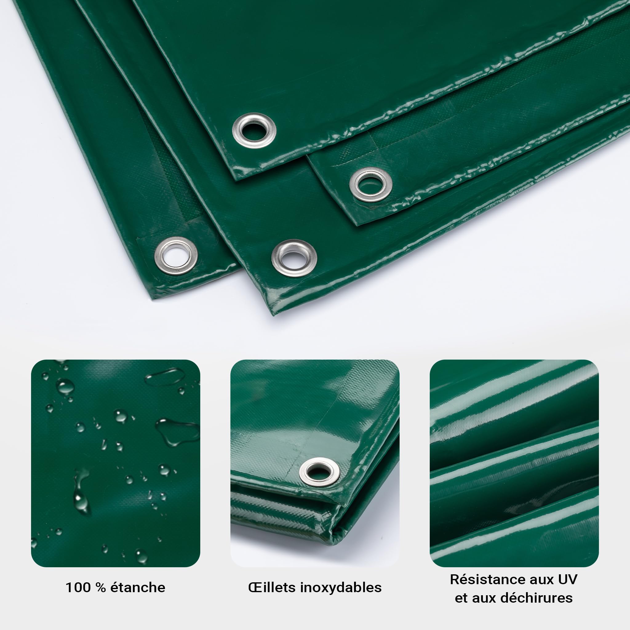 Wiltec Bâche de Camion 2 x 3m Vert foncé 650 g/m² Polyester Revêtement PVC Œillets INOX 100cm Haute Protection Vol UV Intempéries Moisi Étanche Solide Haute Résistante Couverture Sécurité routière