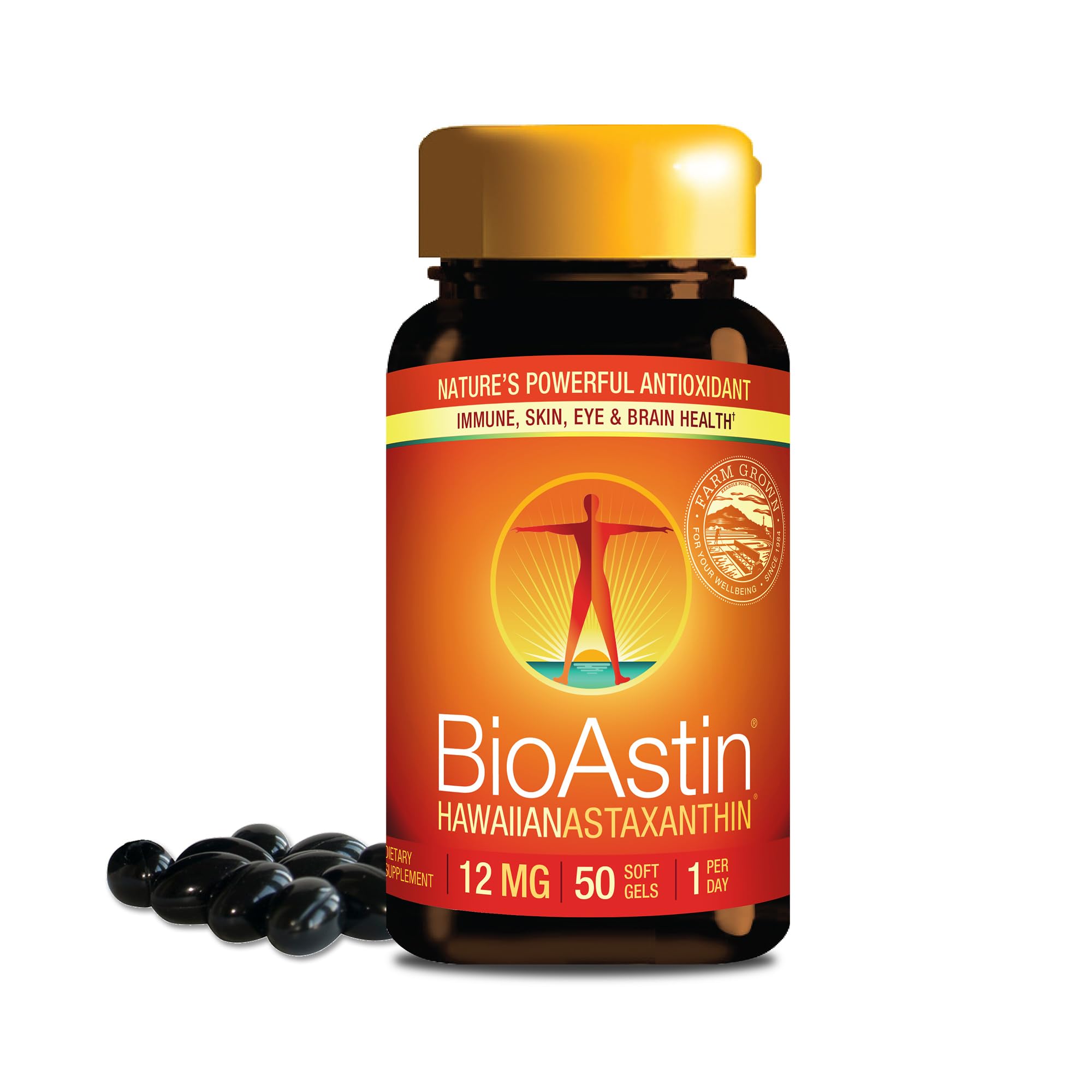 Nutrex Hawaii BioAstin Hawaiian Astaxanthin - 12mg, 50 Softgels - Farm-Direct Premium Antioxidant Supplement to Support Eye, Skin, Joint & Immune System Health - Non-GMO & Gluten-Free