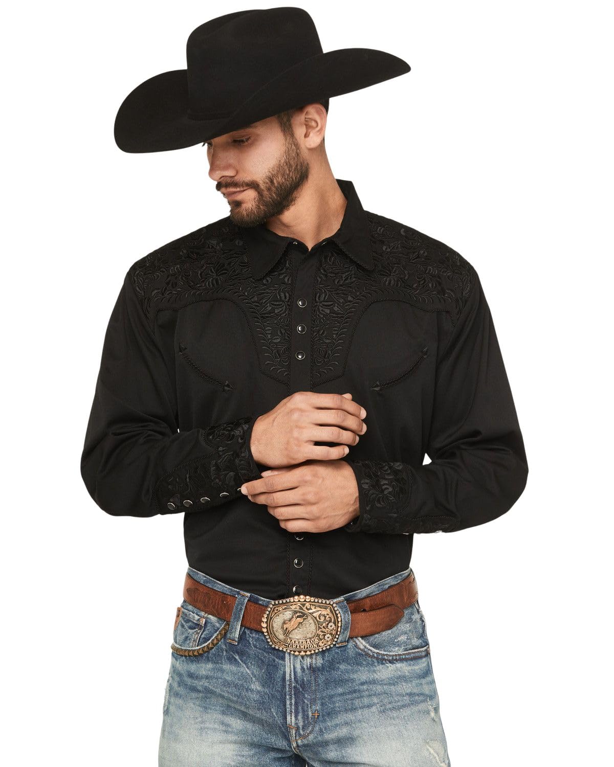 Traditional Gunfighter Floral Design Long Sleeve Western Mens Shirts