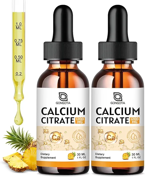 Calcium Citrate Supplement – Calcium Citrate 1200mg with Vitamin D3 Drops | Highly Absorbable | Non-GMO, Gluten-Free | Bones, Teeth & Muscle Support - 1 Fl Oz (2 Pack)