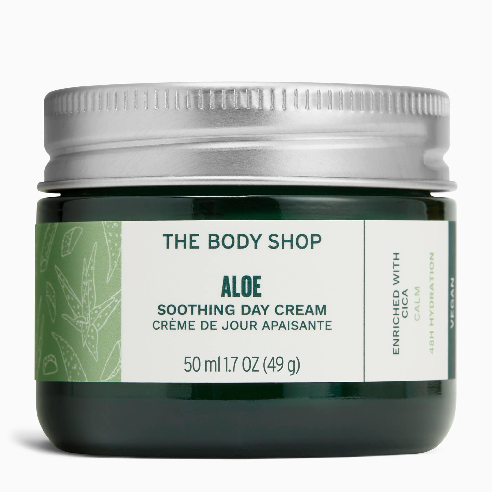The Body Shop Aloe Soothing Day Cream (1x 50ml), Fragrance-Free Face Cream, Formulated for Sensitive Skin, 48H Hydrating Face Moisturiser with Aloe Vera & Cica, Lightweight, Dermatologically Tested
