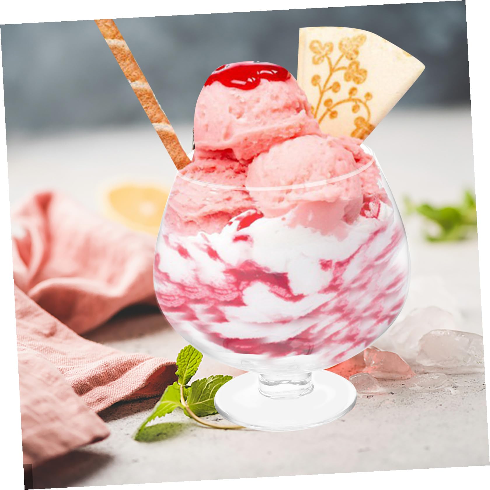 Mikikit Coppa di Vetro per Gelato 1500ml Grande Capacità, Resistente al Frigorifero, Design Semplice e Contorni Morbidi, per Dessert e Frutta