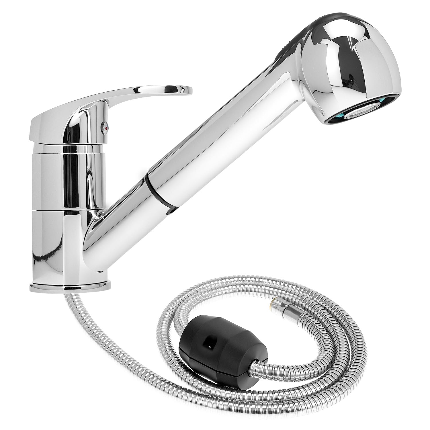 QWORK® Rubinetto per Cucina con Doccetta Estraibile, Girevole a 360°, 2 Tipi di Getto, Lega di Zinco Cromata