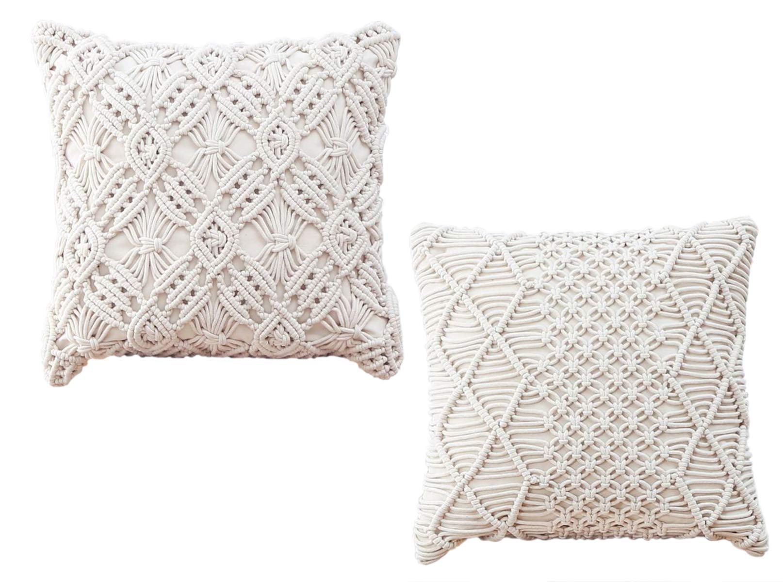 Makramee Kissenbezug 2 stück Kissenhülle 100% Baumwolle Throw Kissenbezug Tufted Tassel Woven Dekorative Kissenbezüge Set Kissen Fall für Sofa Couch Schlafzimmer Dekokissen, 4#, 45x45cm