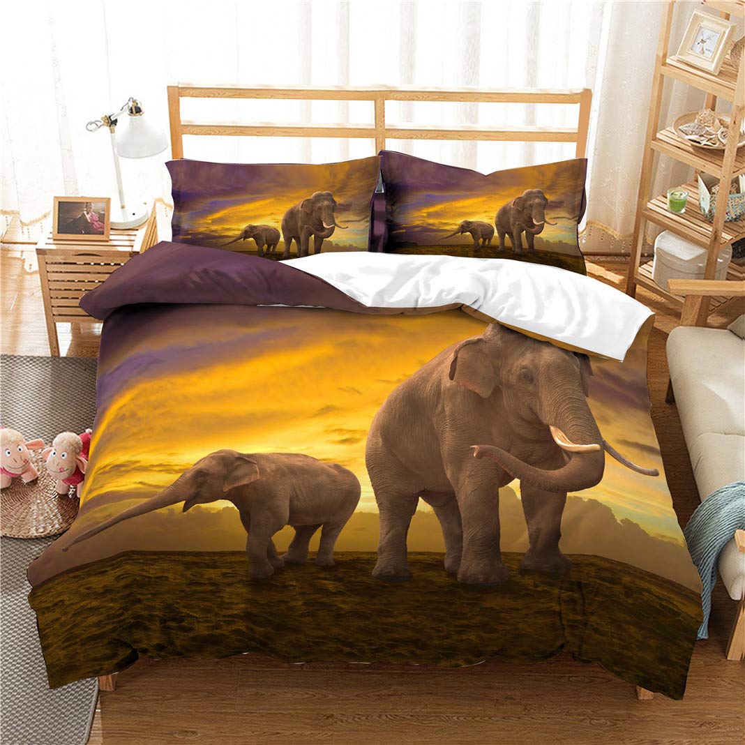 Beddengoedset met cartoon-olifanten, 3D-dekbedovertrek voor jongeren, 3