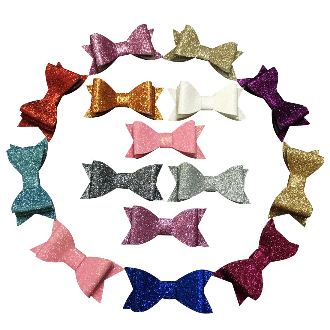 Yazon 14pcs 2.8 inch Layered Glitter Bows with Clips Baby Girl's Glitter Hair Bows with Clips Mix 14 Color