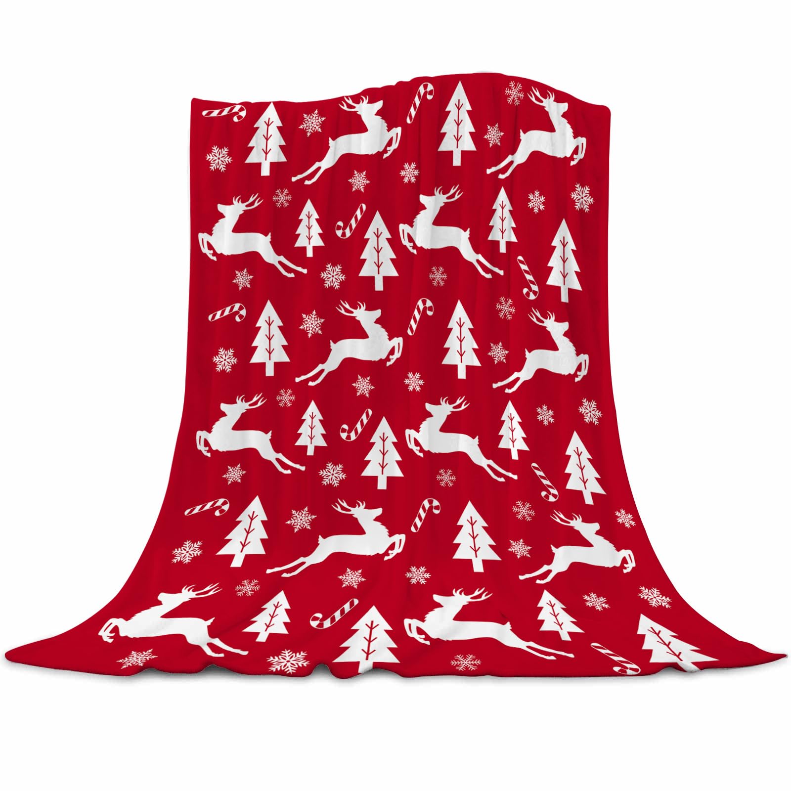 Gaakvrr Christmas Throw Blanket - Super Soft Flannel Fleece - Festive Holiday Decor, Reindeer/Xmas Tree Design - Cosy Gift 130x150cm