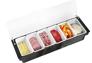 6 Compartment Trays Detachable Topping Station Plastic Pizza Ingredients Condiment Dispenser Reusable Ice Cooled Condiment Seasoning Container For Home or Restaurant Chilled Garnish Tray