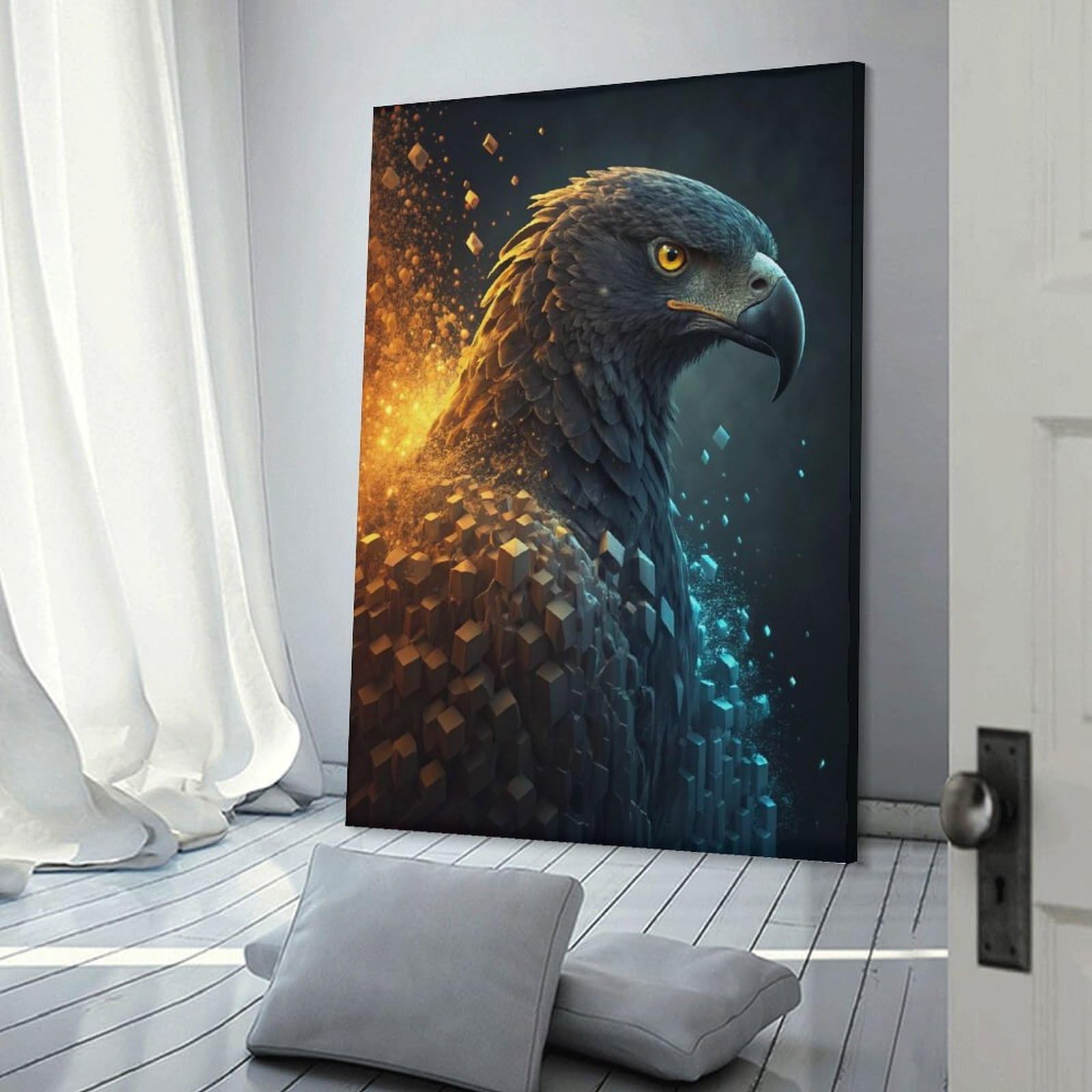 Junmoney Room Decor Wall Art Digital Eagle with Exploding Cubes, 16x24inch(40x60cm), for Hallway, Bedroom Or Modern Interiors, Gift Idea for Housewarming And Birthdays