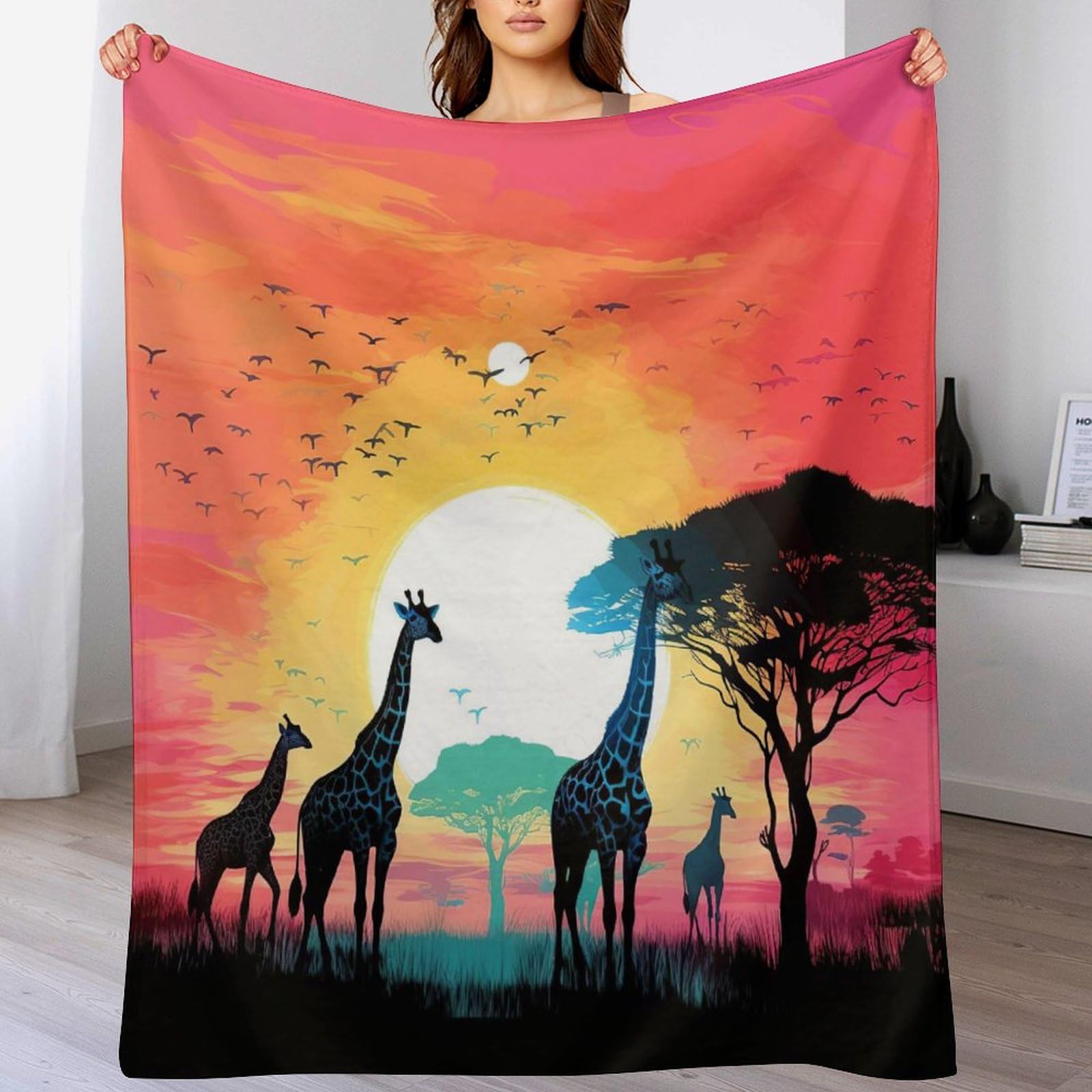 Manta de franela de jirafa para evitar el frio en la cama infantil y el salon
