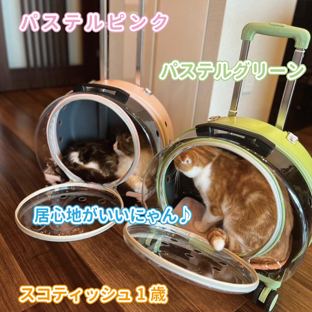 Amazon | ペットキャリー キャスター リュック 猫 小型犬 ピンク 透明