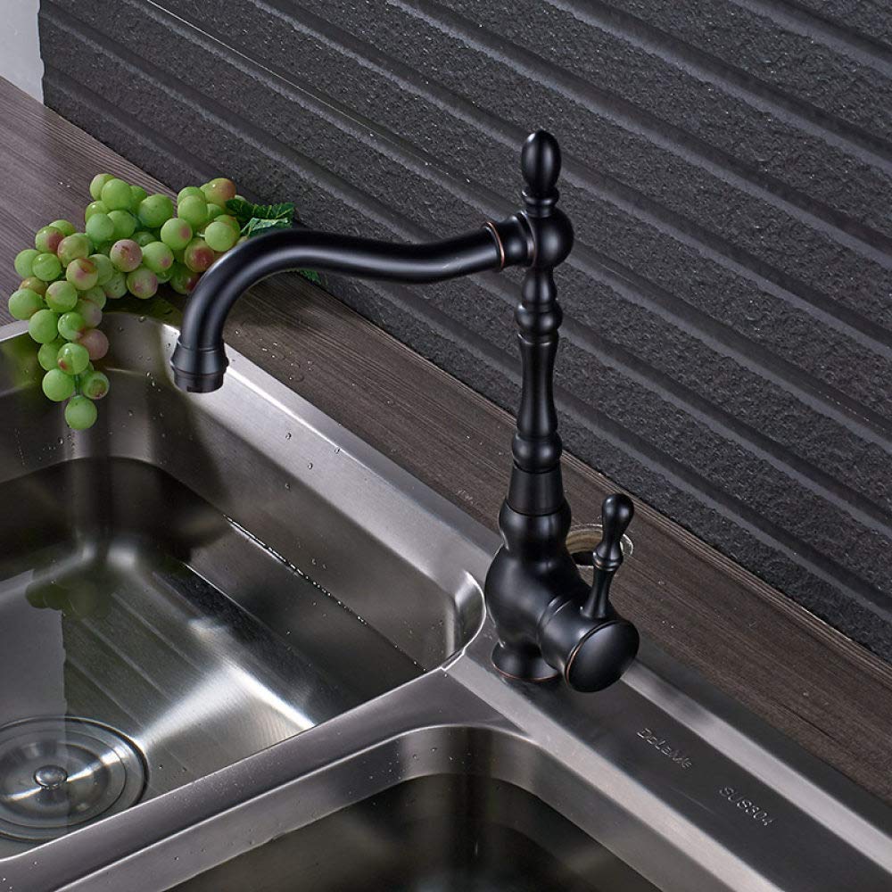 Deck Mount Bathroom Kitchen Faucet Single Handle 360 Rotate Basin Sink Mixer Taps Black Hot and Cold Water Mixers