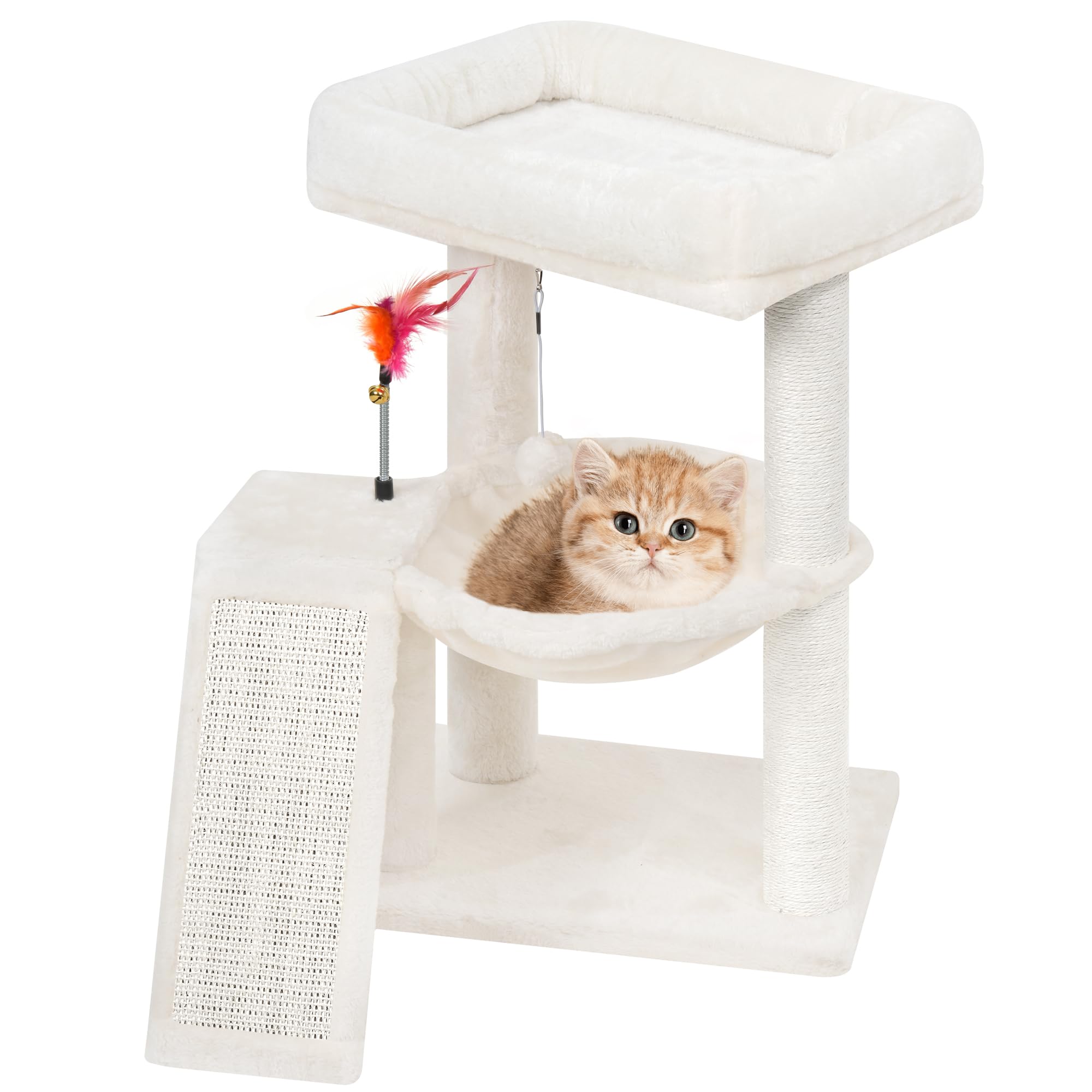 YOUPET Cat Tree with Cat Scratching Post for Indoor Cats, Cat Tower with Scratching Board and Playful Toy Balls, Cat Tree Tower with Cozy Hammock,Beige