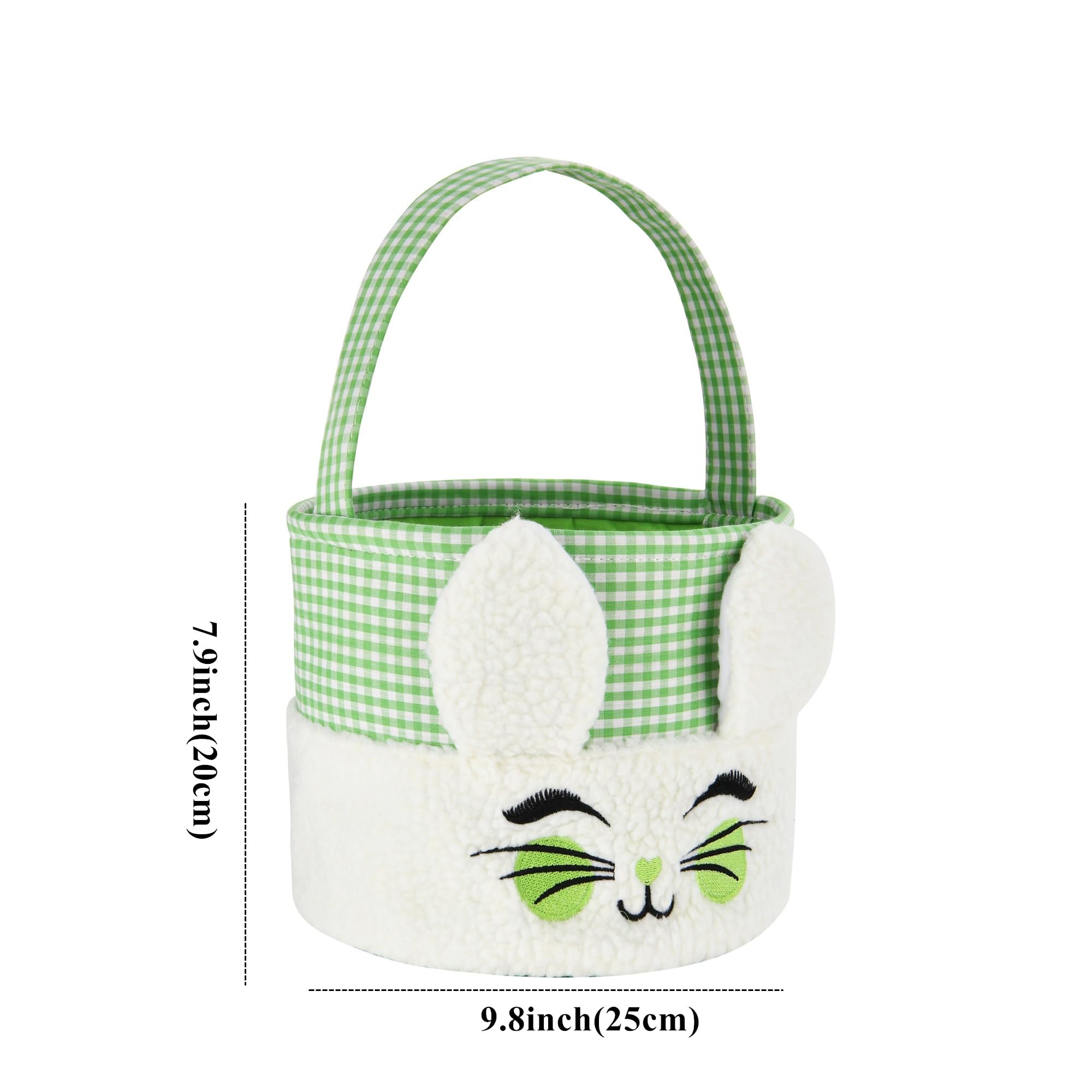 Easter Bunny Basket,Cute Plush Easter Bucket with Handle for Easter Party Egg Hunts Decorations Candy Gifts Storage (Green)