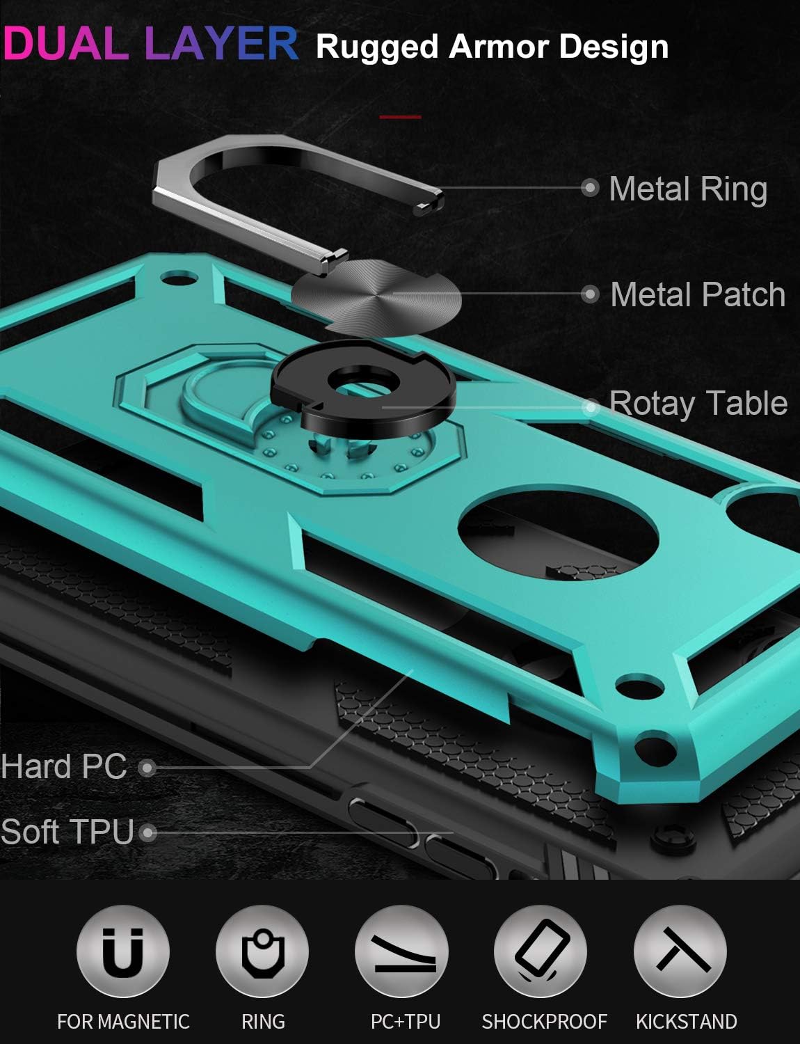 iPhone XR Case,15ft Drop Tested,LUMARKE Military Grade Shockproof Dual Layer Hard Plastic and Soft TPU Cover with Metal Kickstand Protective Phone Case for iPhone XR Green