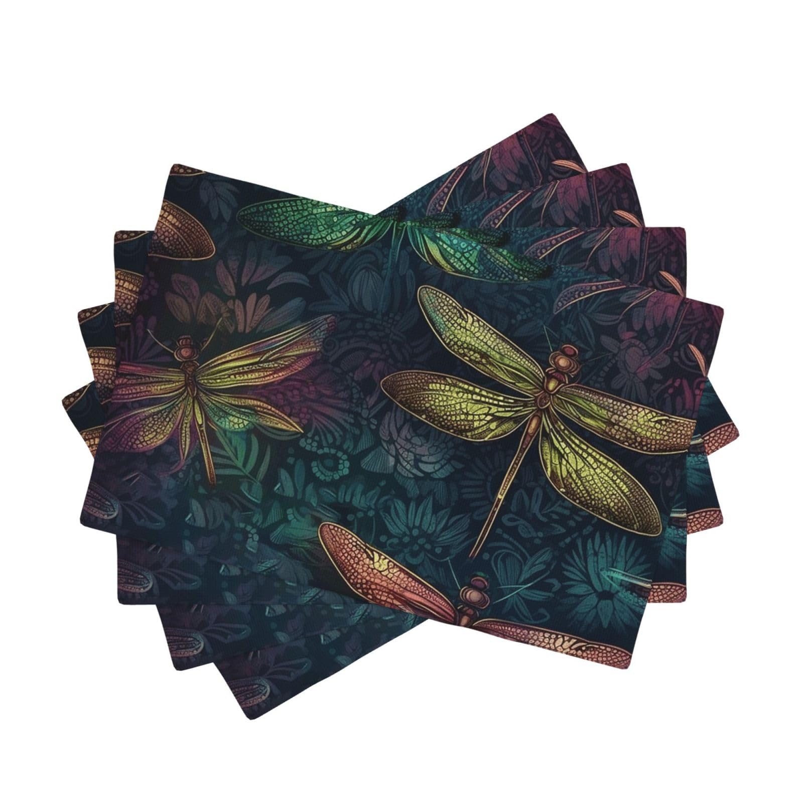 Placemats Set of One Size Washable Wipeable Table Mats Heat Resistant Weave Place Mats Color Dragonfly Placemats Wrinkle Free Place Mats for Dining Table Kitchen Party Holiday Decoration 30 x 45 cm