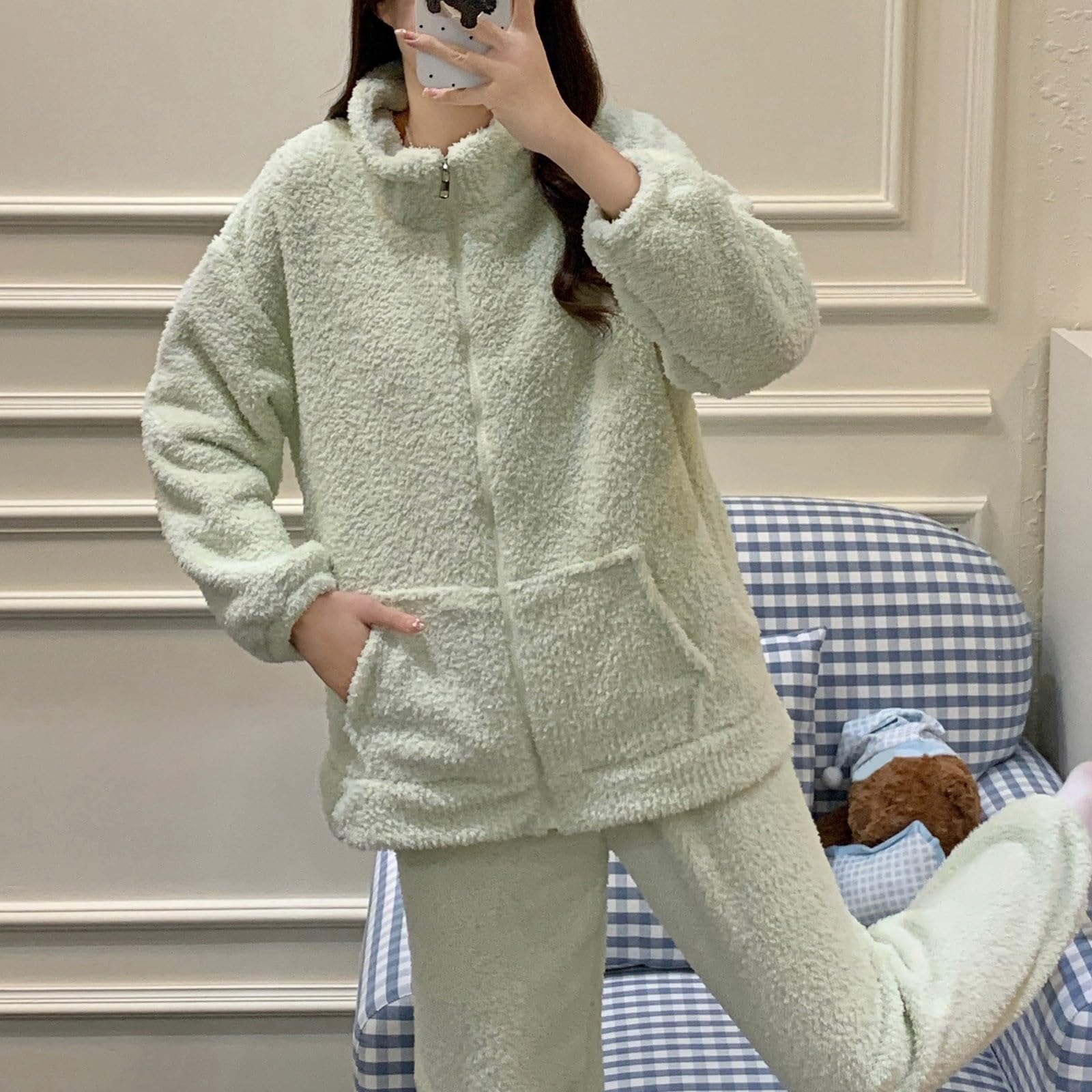 Invernale in Morbida Flanella per Un Comodo Termico a Maniche Lunghe con Elegante Motivo Jacquard, Comodo da Due Pezzi per Le Notti Fredde