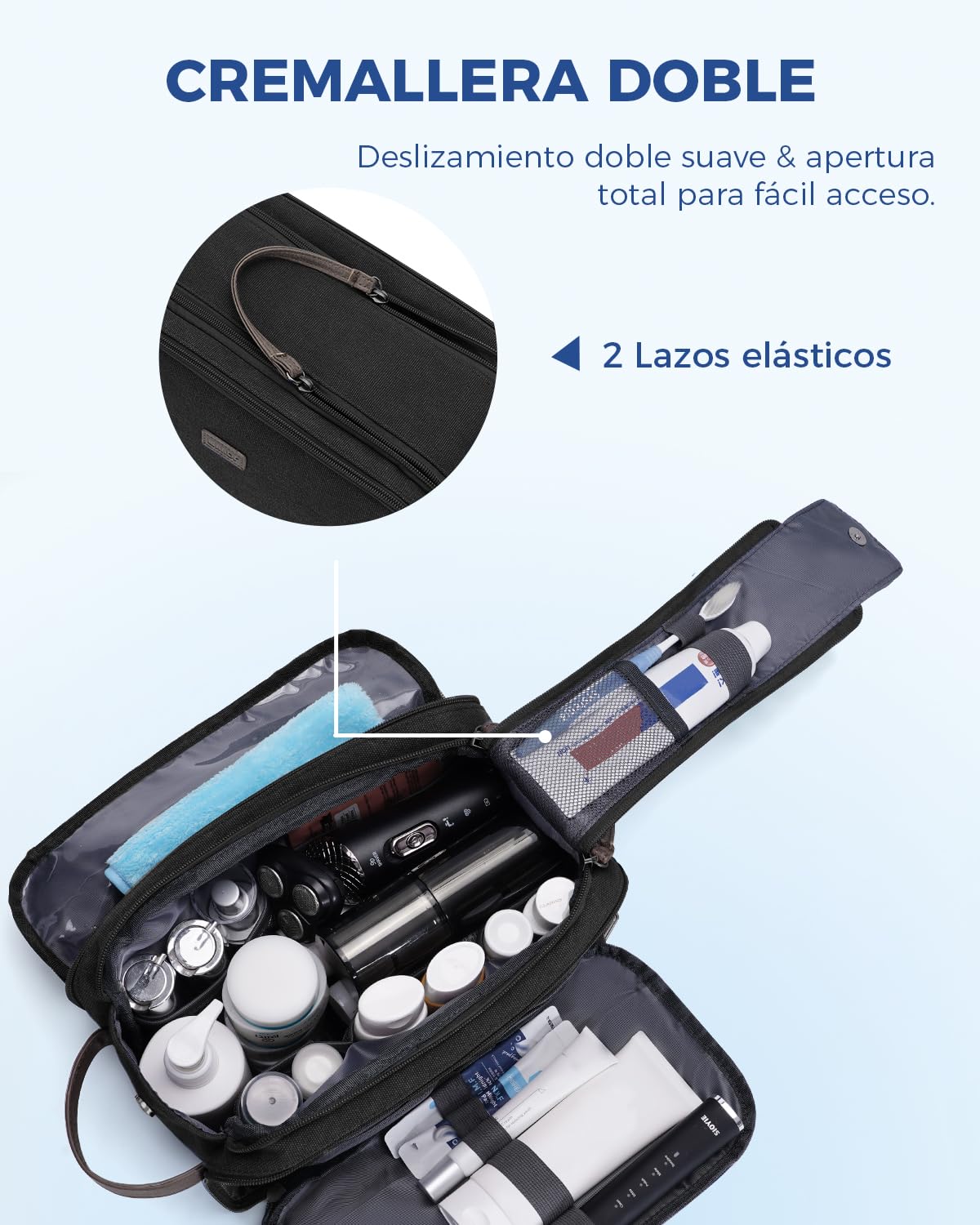 WANDF Neceser de Viaje para Hombre Impermeable, Bolsa de Aseo con Múltiples Compartimentos, Organizador para Afeitadora, Artículos de Higiene y Cosmética, Ideal para Viajes, Gimnasio o Trabajo, Negro