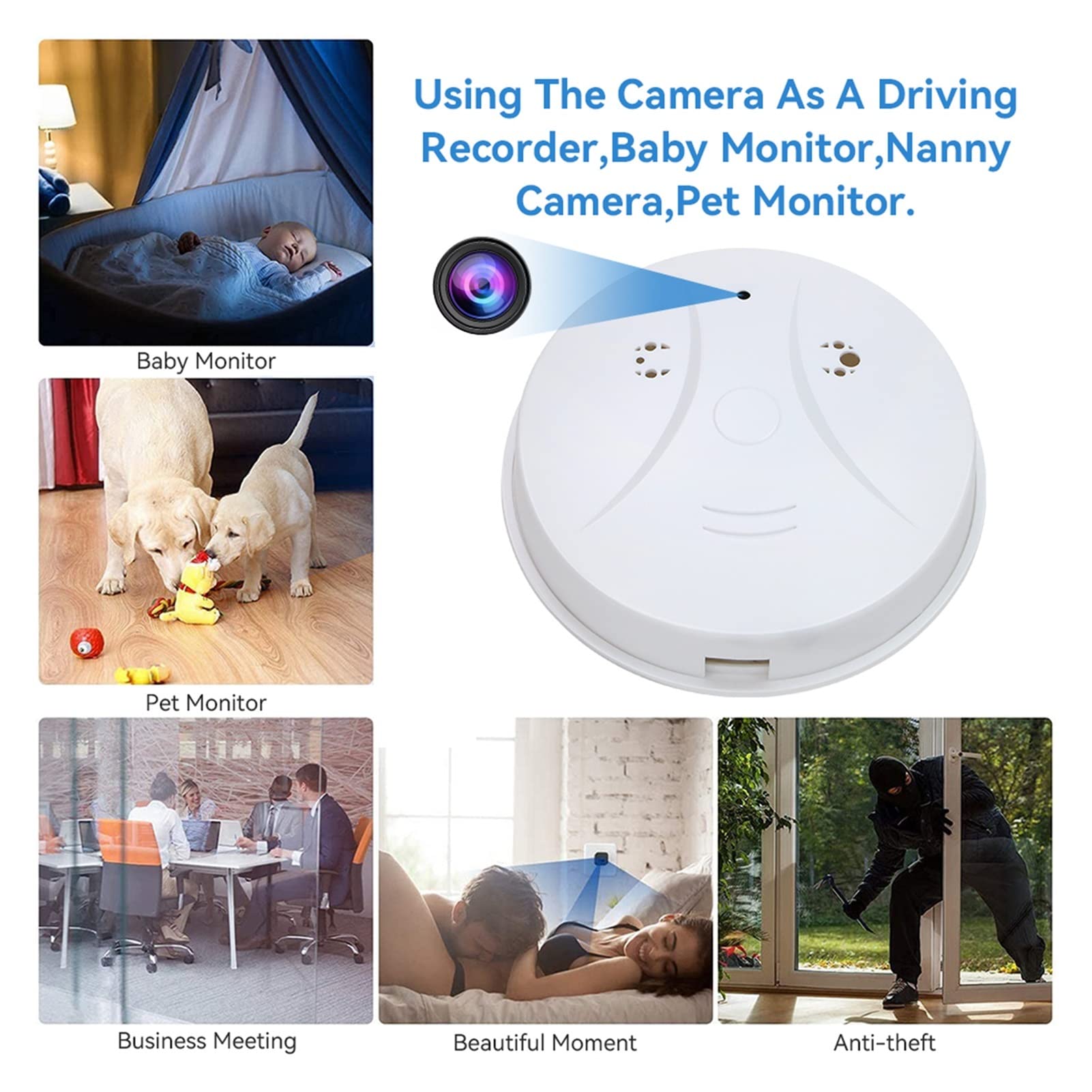 Detector de humo inalámbrico con alarma de humo Diseño de alarma de humo de cámaras de 1080p Mini Cámara inalámbrica Acción Video Video Micro Cam Night Home Security Recorder Soporte TF Tarjeta ( Colo