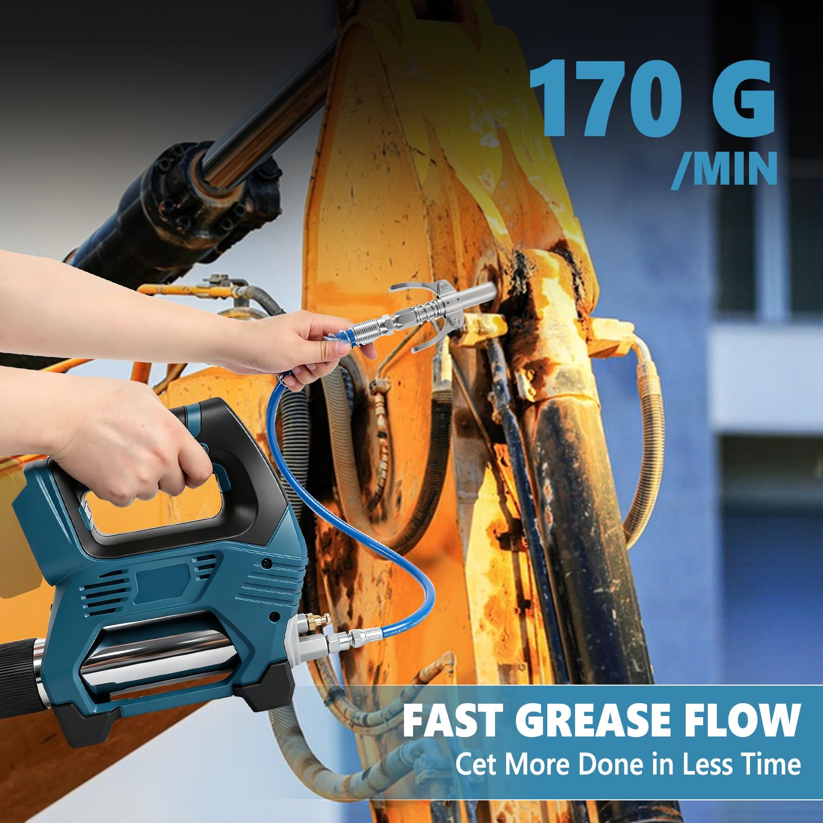 Akumulatorowa wyciskarka do smaru kompatybilna z Makita 18 V, ulepszona, bezszczotkowa elektryczna prasa do smarowania 12000 psi, 6 oz/min z 3 ustnikami, wąż 60 cm, 3 złącza do traktorów