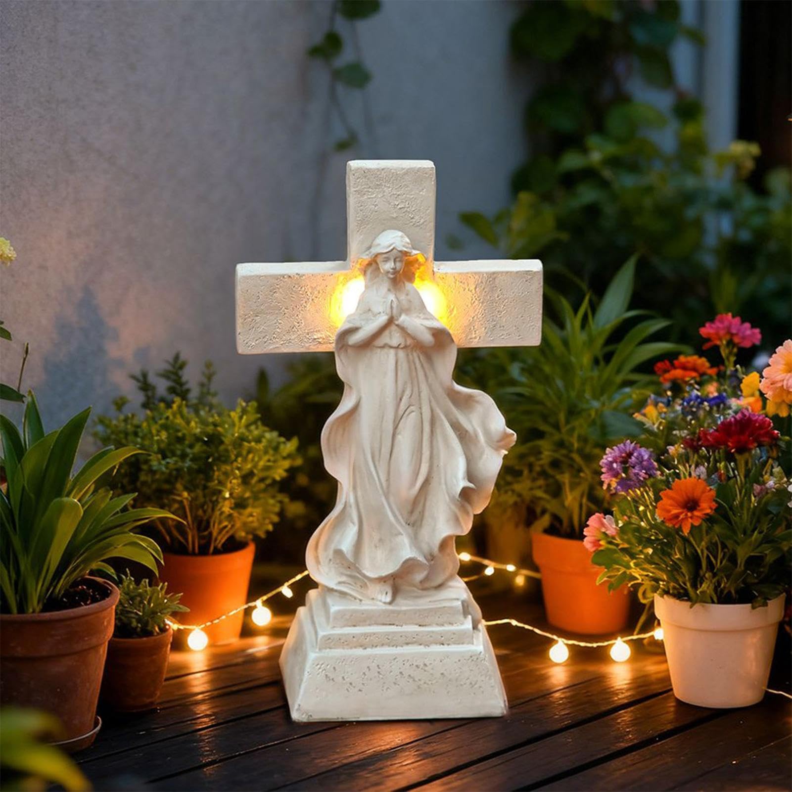 Estatua De Jardin Operada Con Energia Solar Resina Resistente a las | Decoración de Exterior con Luz Solar para Patio Jardín Terraza Porche y Senderos