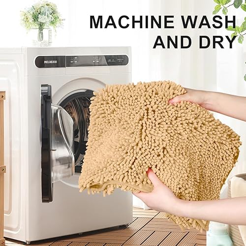 Miniatura 5 de vctops Alfombras de baño de chenilla extra suaves y absorbentes de microfibra, alfombra antideslizante para bañera, alfombra de ducha, alfombras de