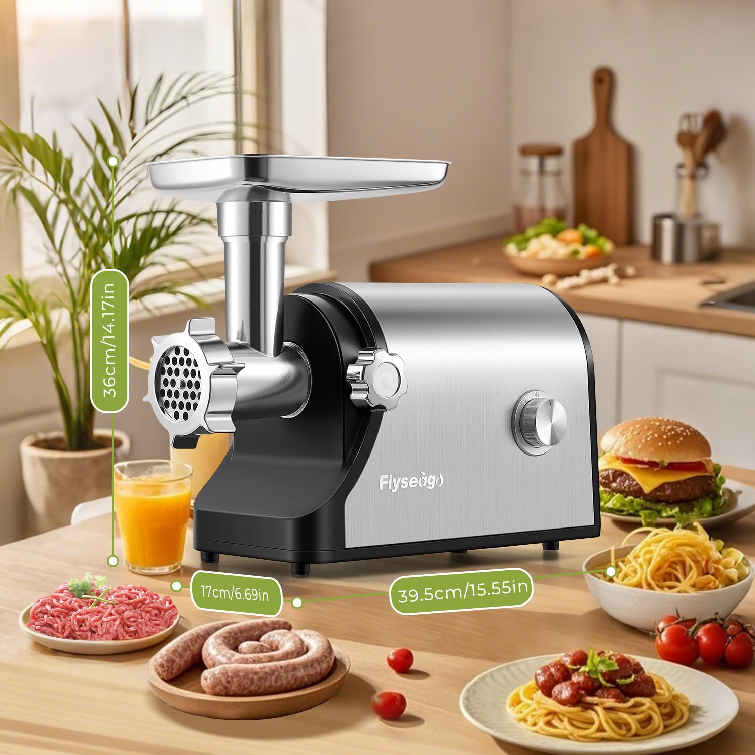 Picadora de carne eléctrica multifuncional de 3200 W, molinillo de carne comercial resistente, trituradora de verduras, cortador de hielo con 2 cuchillas, 3 placas de molienda, 3 tubos de 9