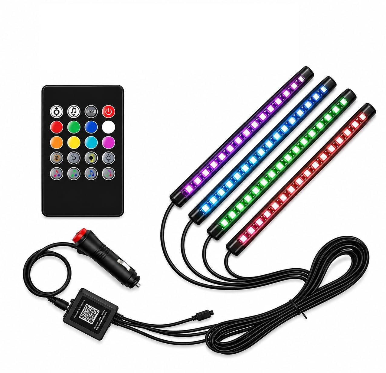 Guance RGB Atmosphere light, 12 LED 4 Strip Car Led Light 12V 8 Color Music Light With Music Senser LED Under Dashboard Atmosphere Interior Light with Remote Universal for All Cars-image-27