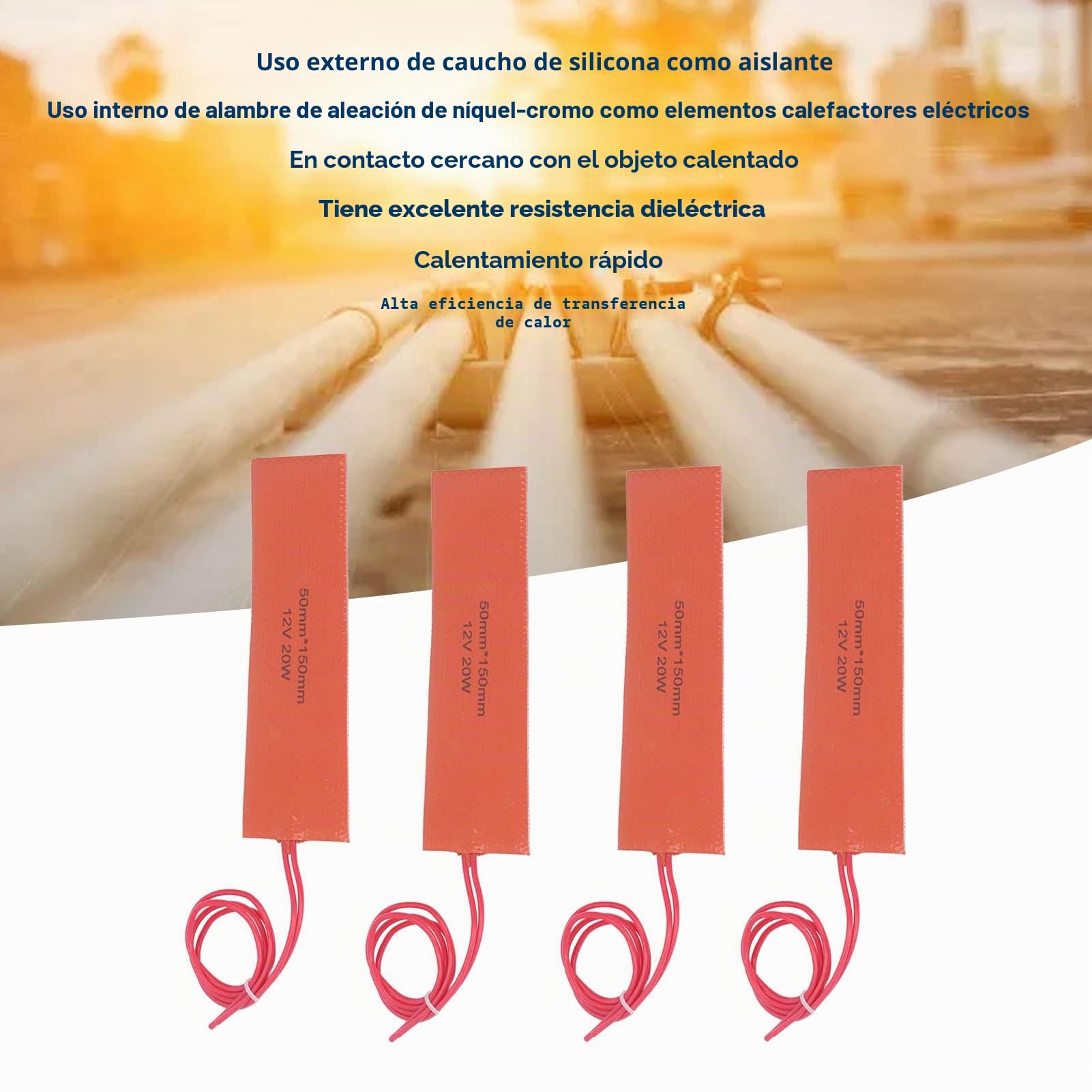 4 Almohadillas de Calefacción de Silicona Flexible para Equipos Industriales, Manta de Calefacción, 20 W, 12 V