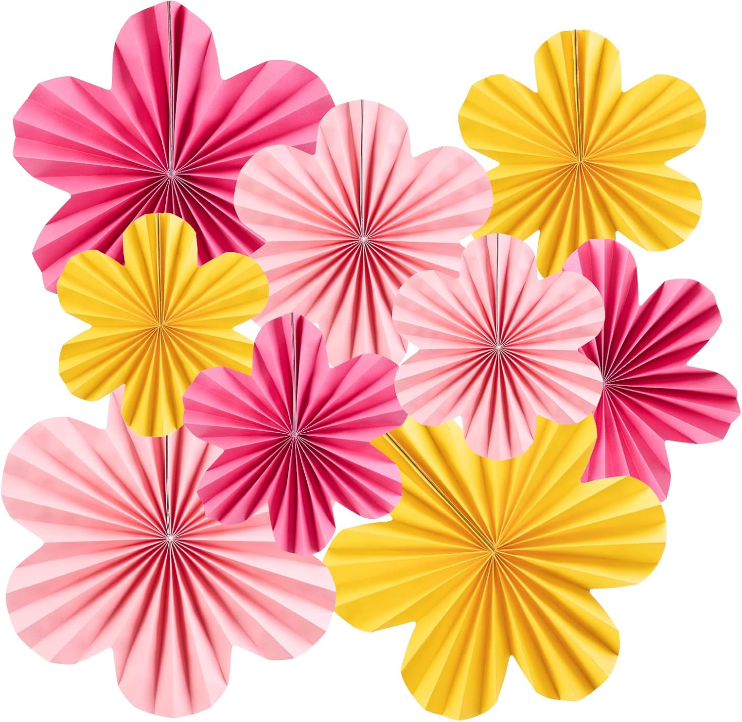 Paper Flowers Decorations for Wall 9 Pieces Paper Fans Pink Party Decor