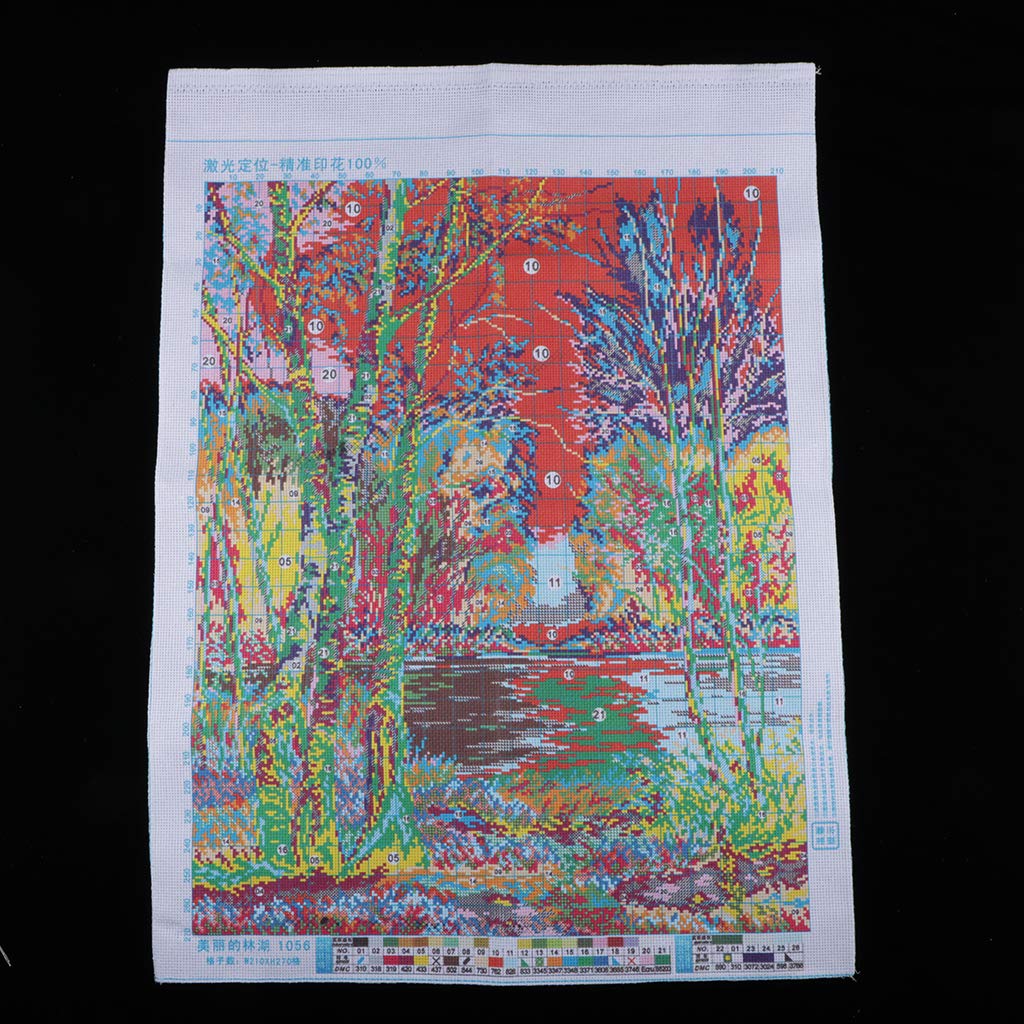 2 set per punto croce su tela Aida da 11 ct, kit per ricamo a punto croce, motivo: foresta e lago