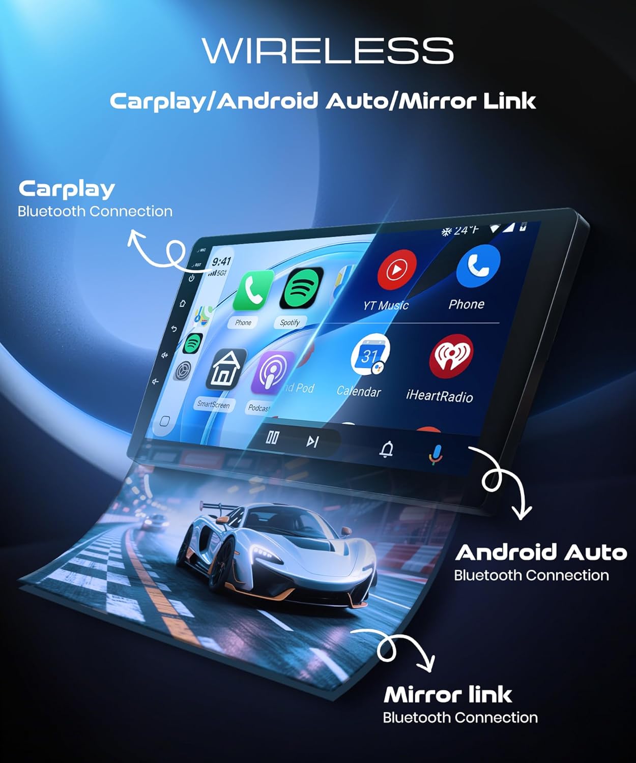 4G+64G Android Car Radio for Chevrolet Silverado/GMC Yukon 2007-2014 with Wireless CarPlay Android Auto, 10” Touchscreen Car Stereo Mirror Link GPS Navigation WiFi Bluetooth FM RDS EQ SWC