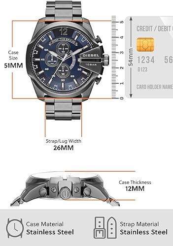Miniatura 5 de Diesel Men's Mega Chief Stainless Steel Bracelet, Silicone or Leather Band Watch with Analog or Digital Movement