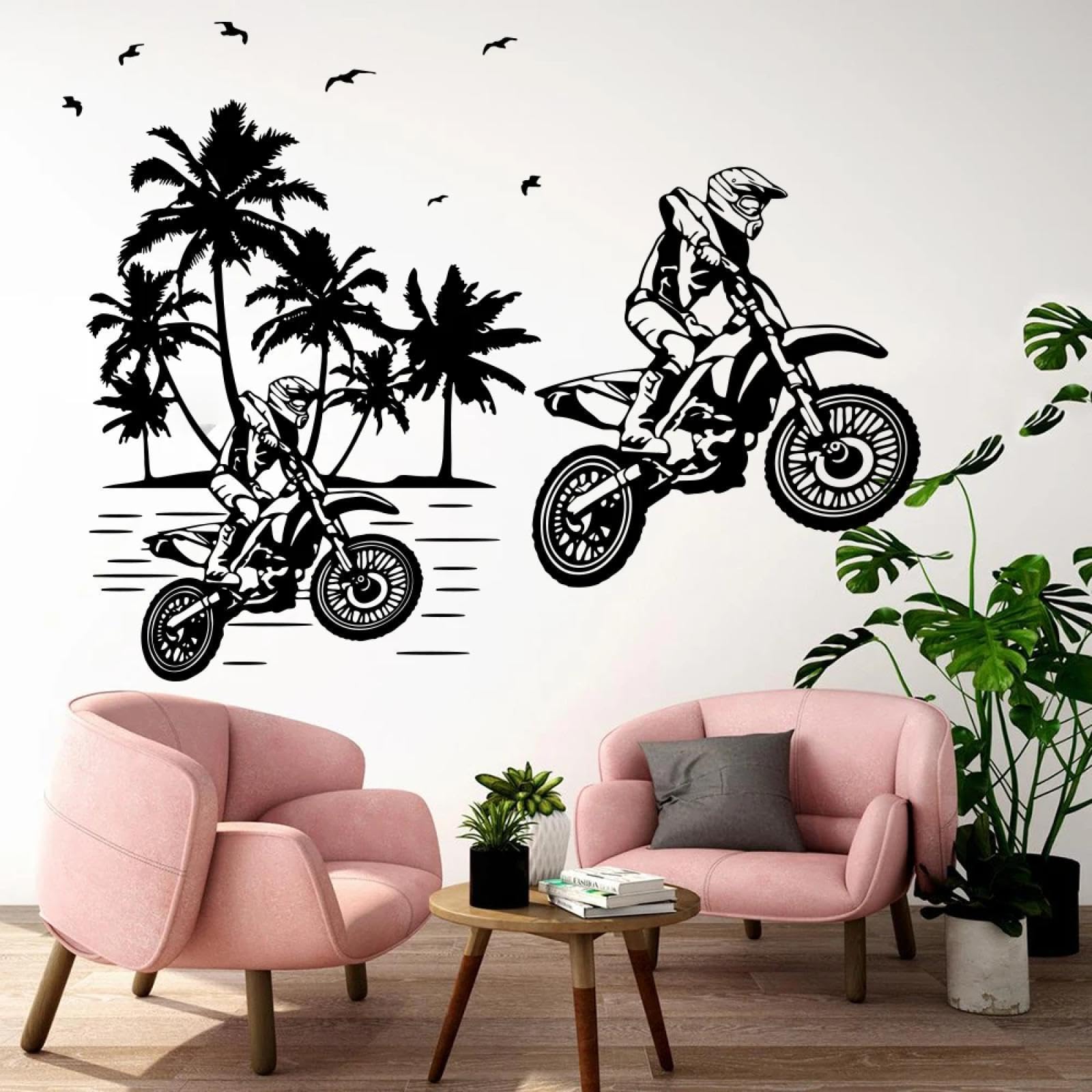 YOUOUSI Motorcycle Off-Road Vehicle Jumping Stunt wall Decals, Palm Tree wall Decals, Children's Room playroom Vinyl wall Art Decals