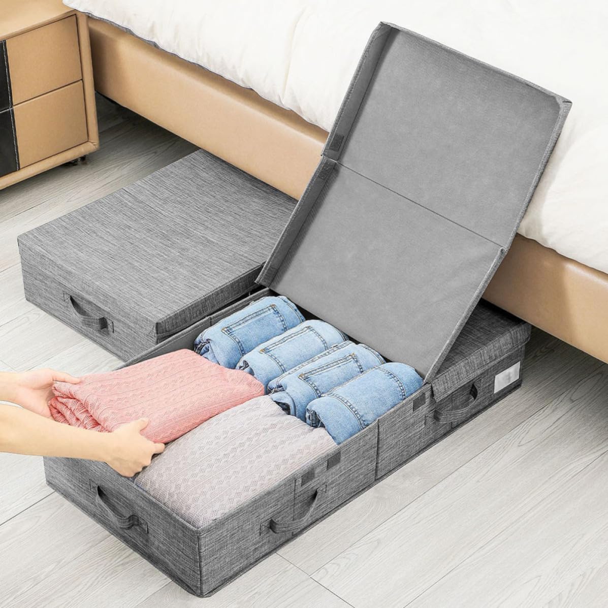 Faltbarer Kleiderorganizer für Unterbett, Stapelbar mit Bodenplatte
