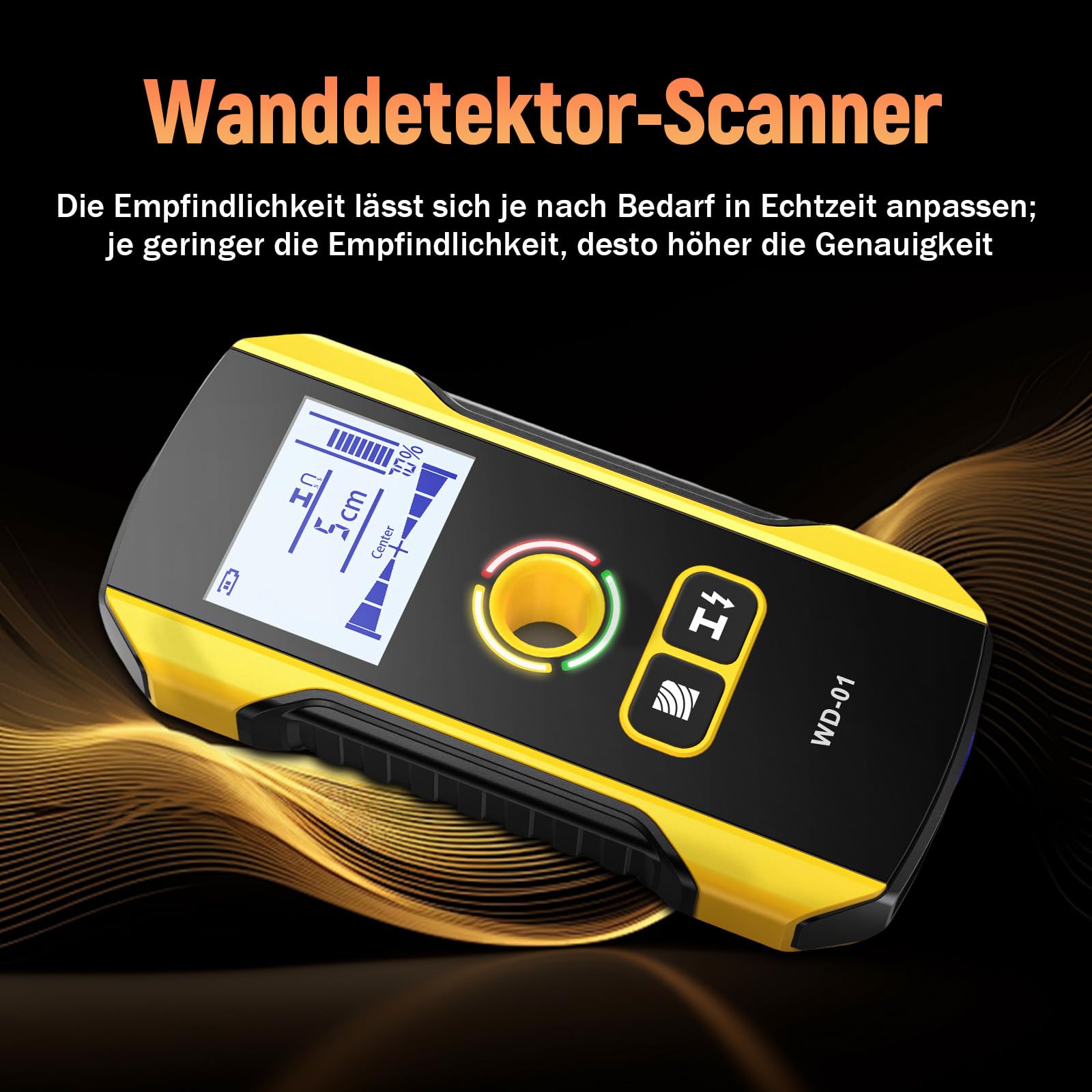 WD-01 6-in-1 Wandscanner Ortungsgerät, Leitungssuchgerät mit Positionierungsloch, Wandmetalldetektor für Mitte und Kante von Holzständern, Metallteilen, Kabeln, Rohren und Balken, Elektriker-Werkzeug