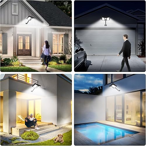 Miniatura 6 de Luces de inundación solares para exteriores, 218 luces LED de seguridad con control remoto, dos paneles, 138 luces LED de cobertizo con sensor de